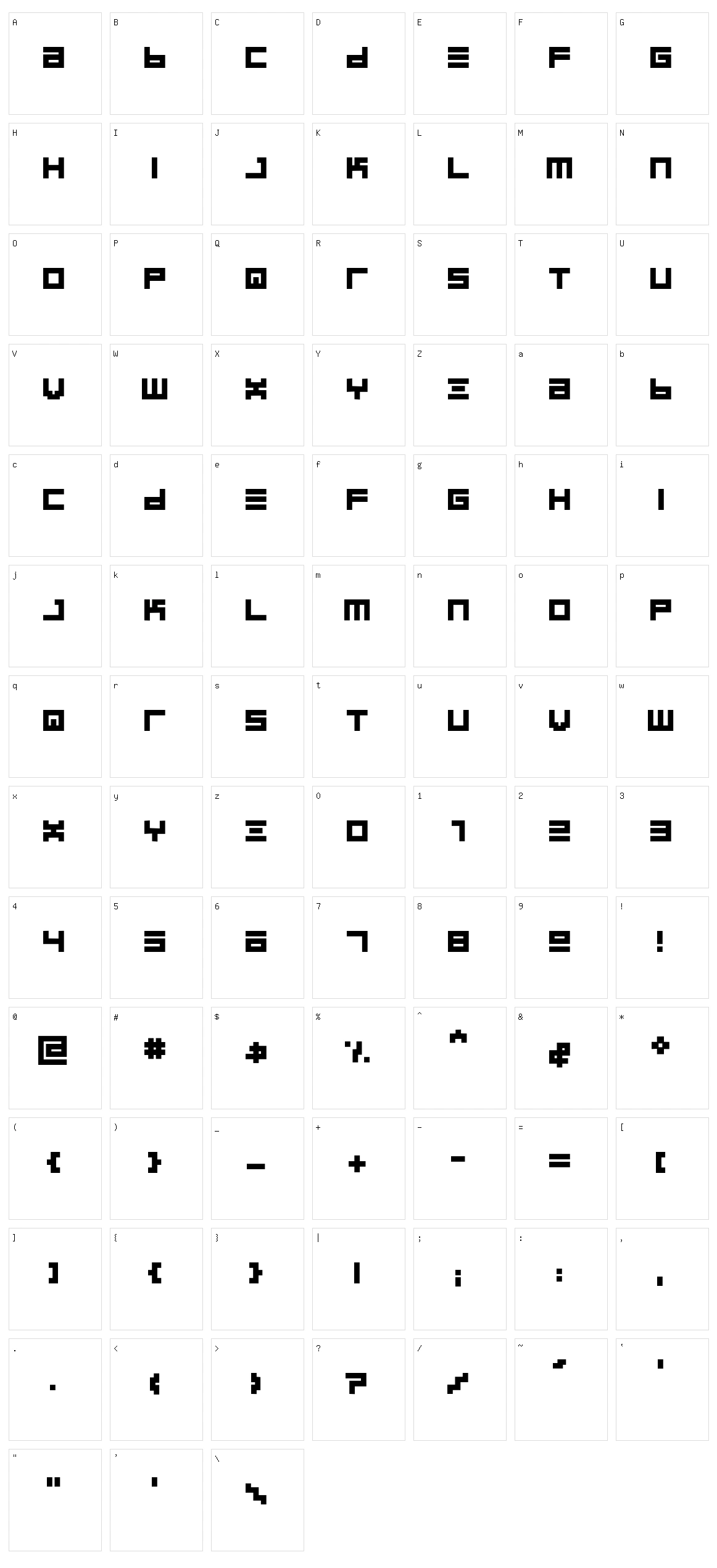 Bin Character Set
