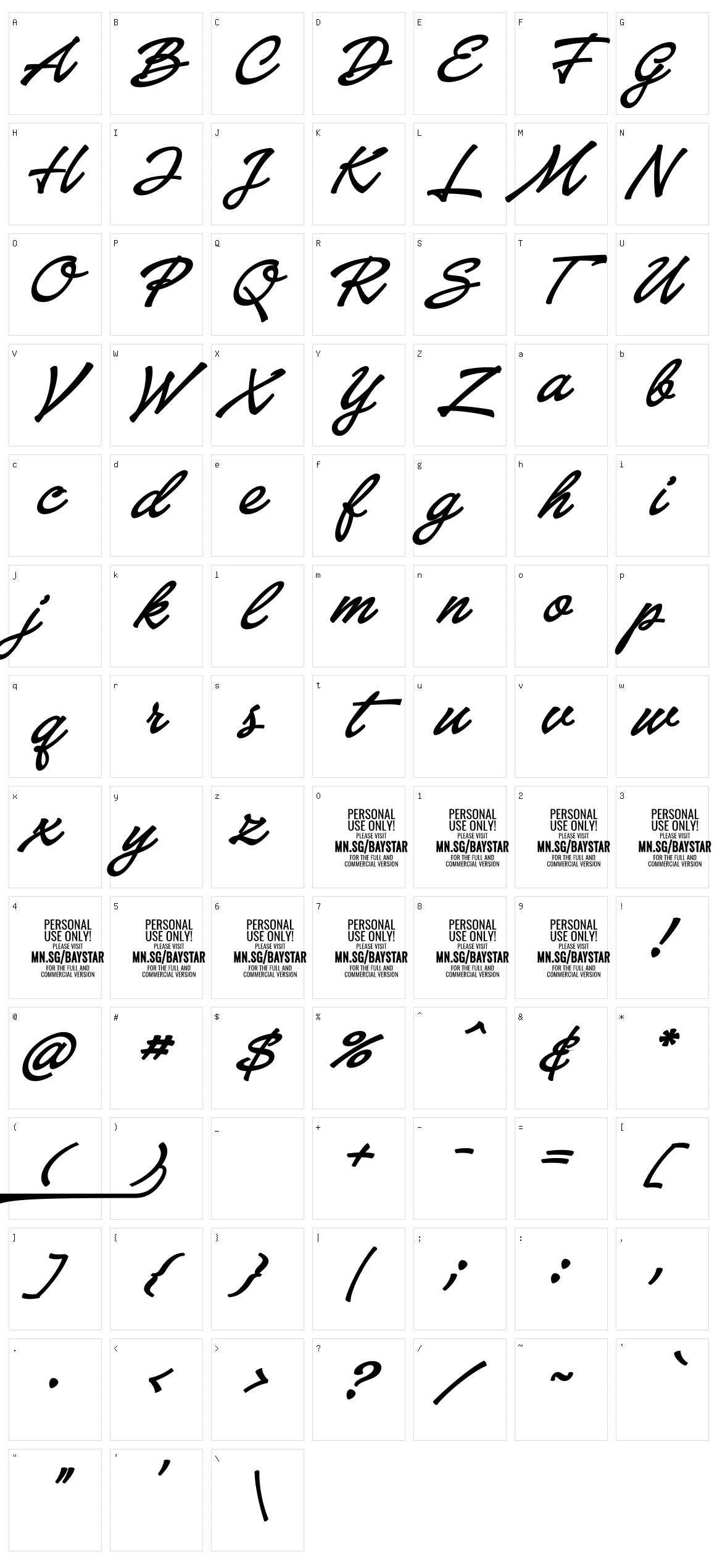 Baystar Script Character Set