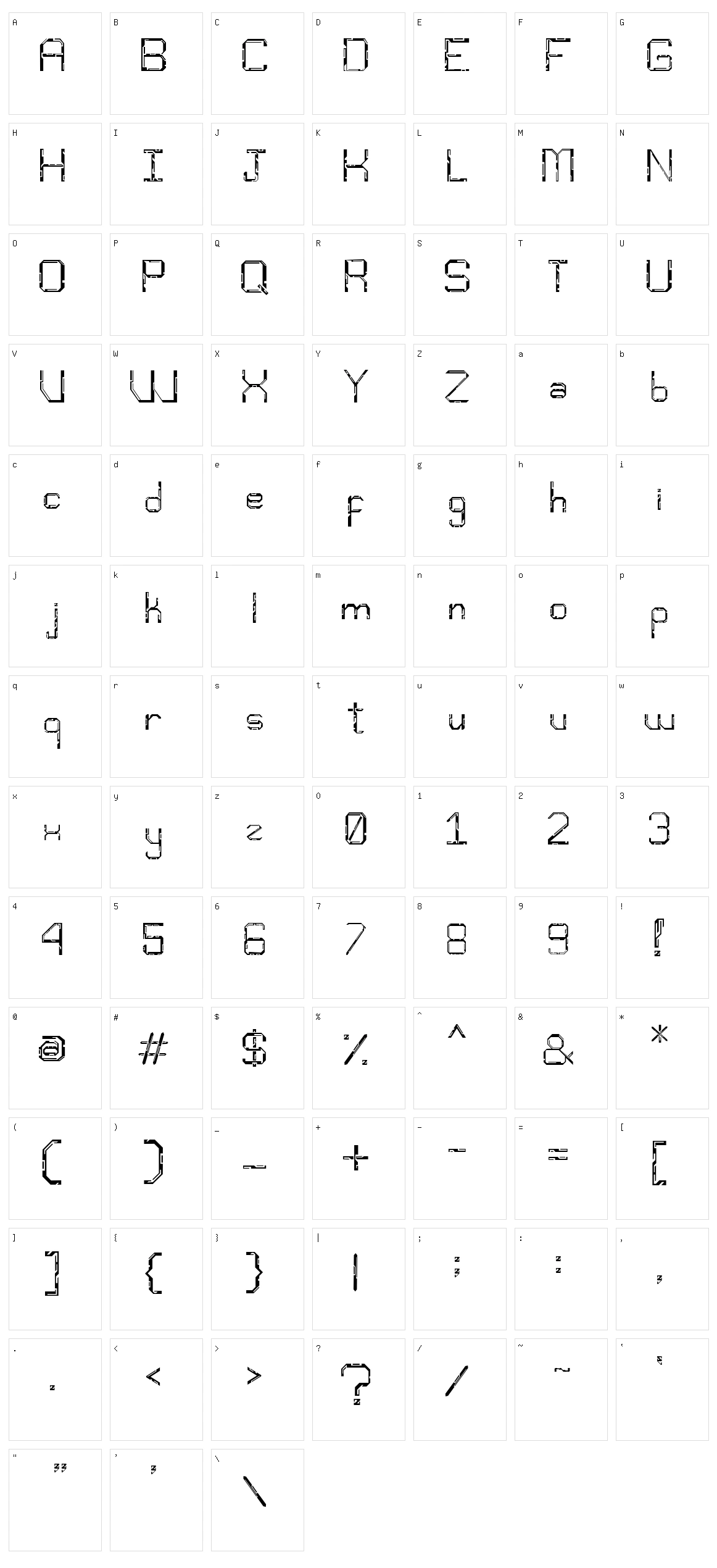 Djentfont Character Set