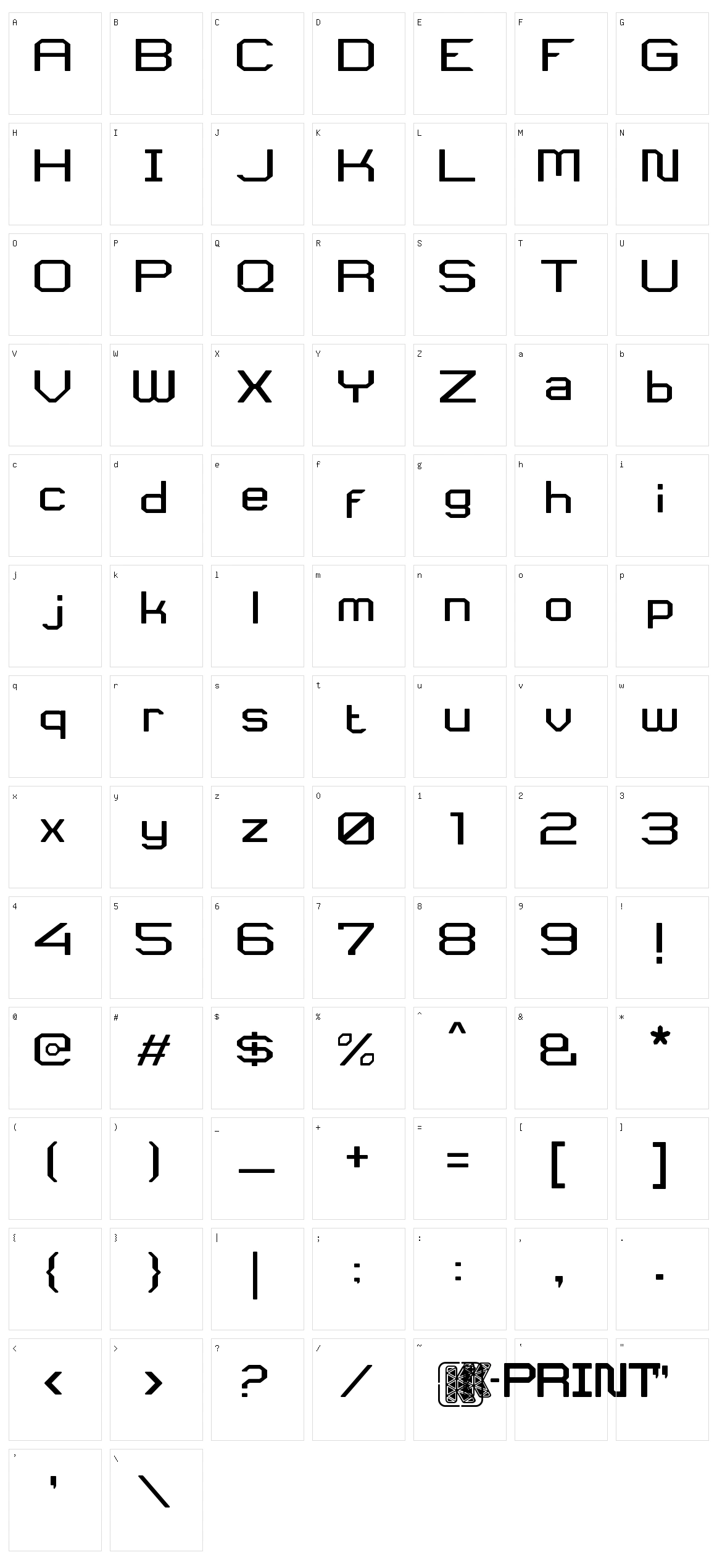 Kprint Character Set