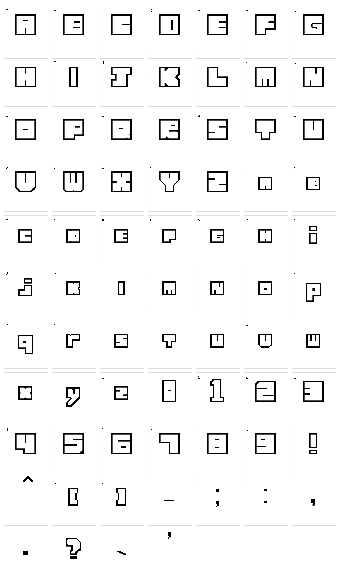 Lettres cubiques Character Set