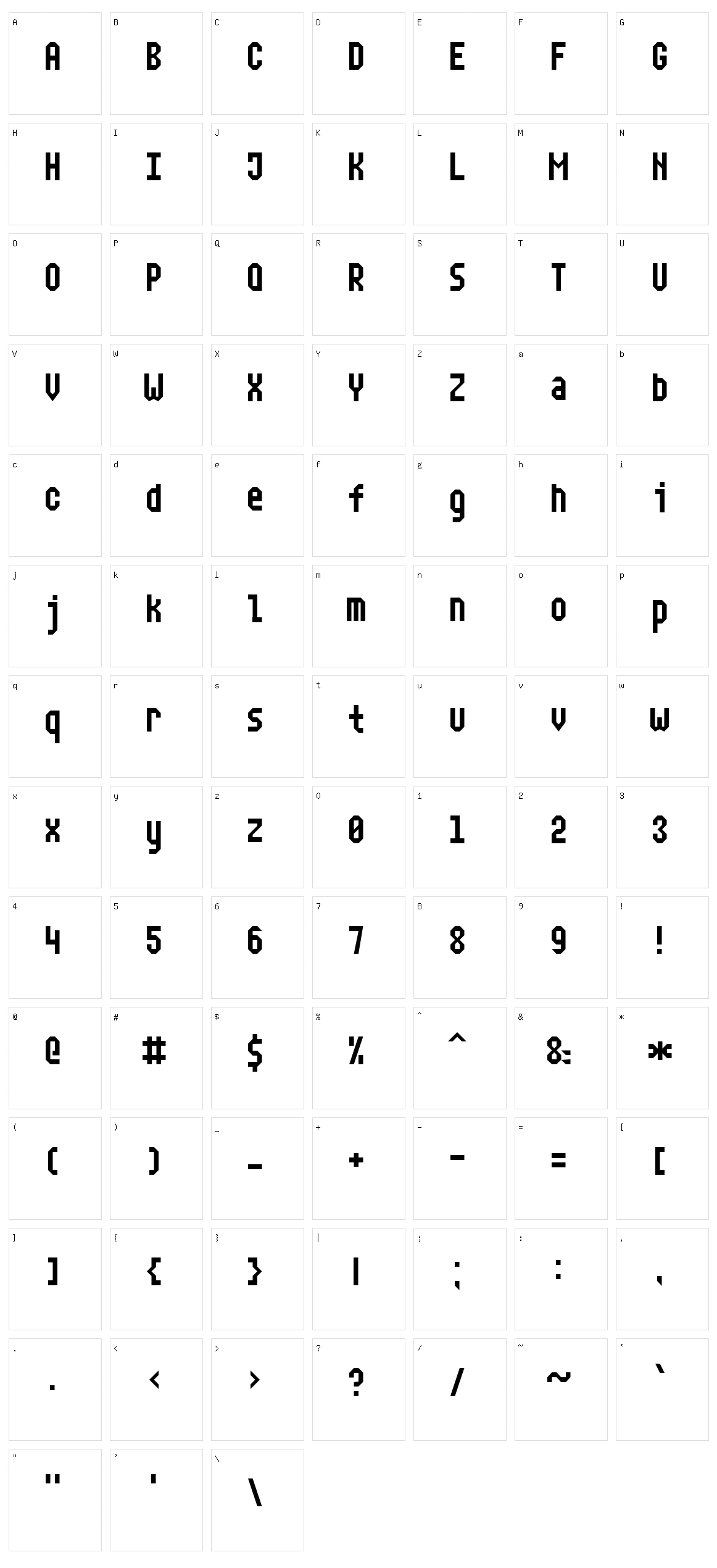 Narrow Rectangle-7 Character Set