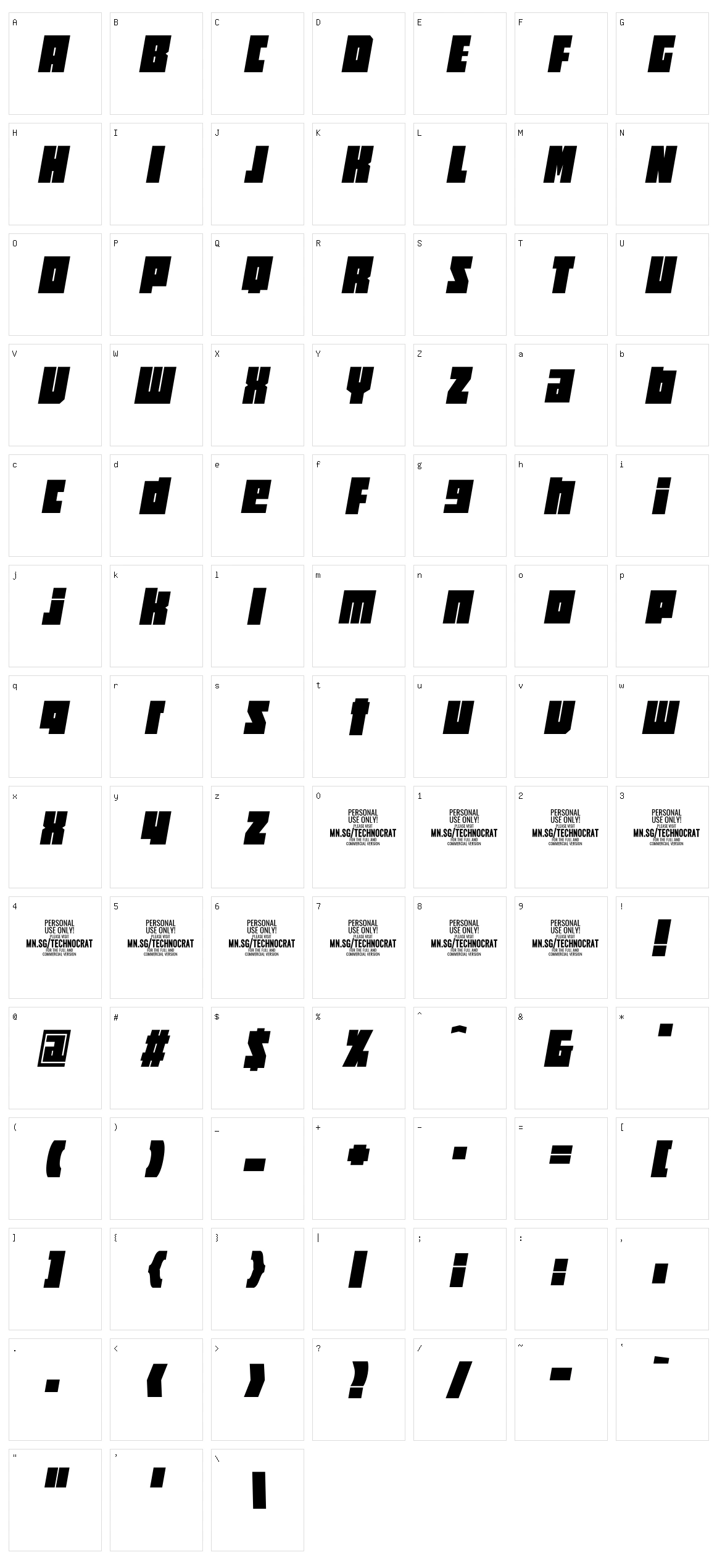 Rombi Technocrat Character Set