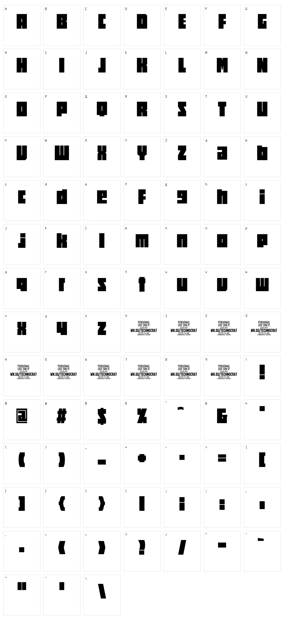 Square Technocrat Character Set