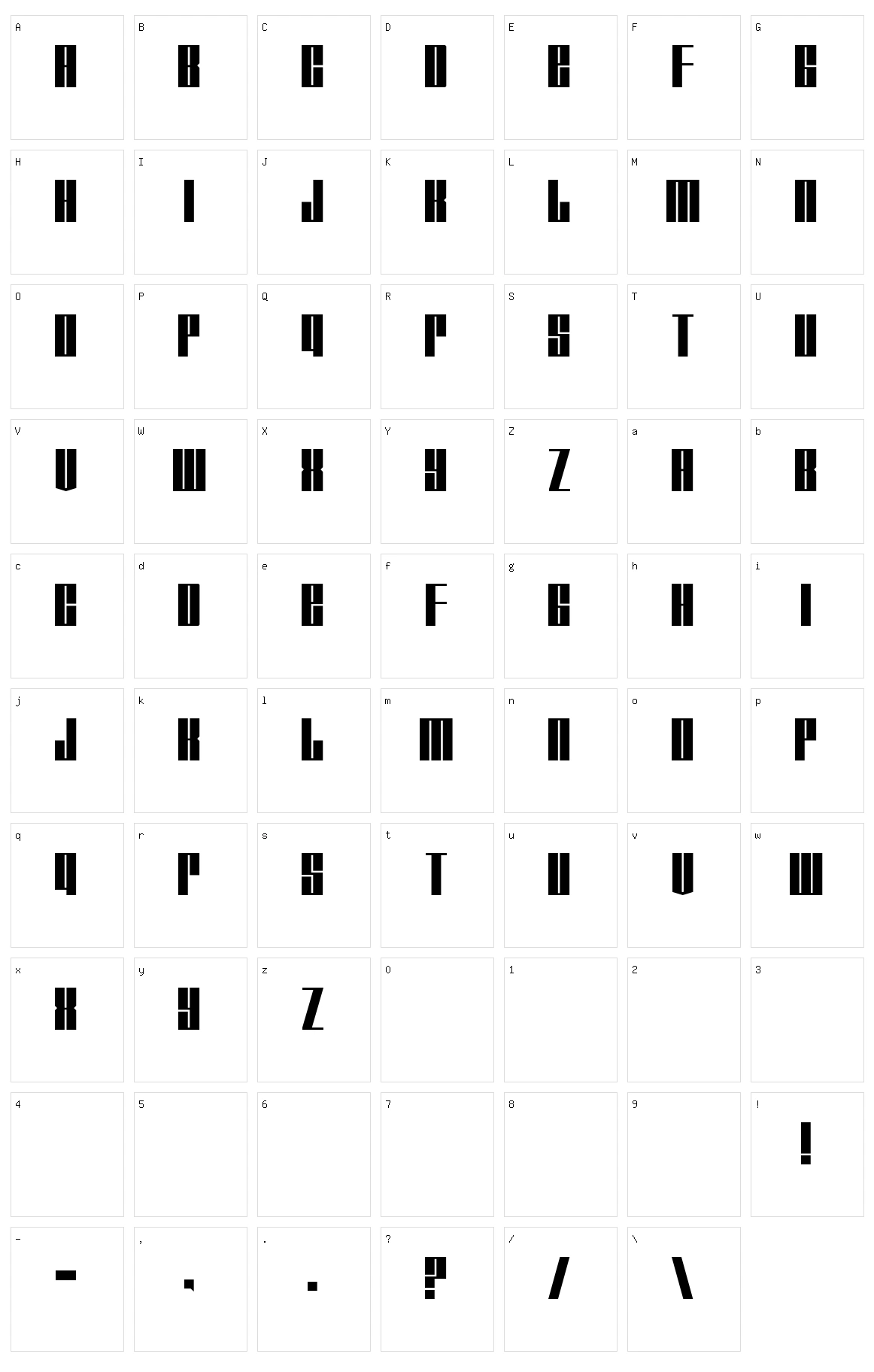 Tagmarker Character Set
