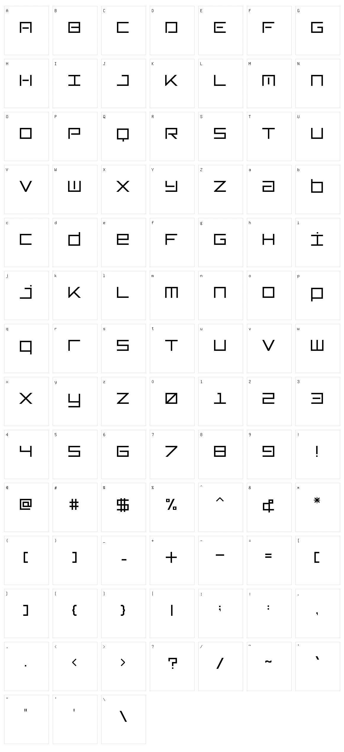 TypeOne Character Set