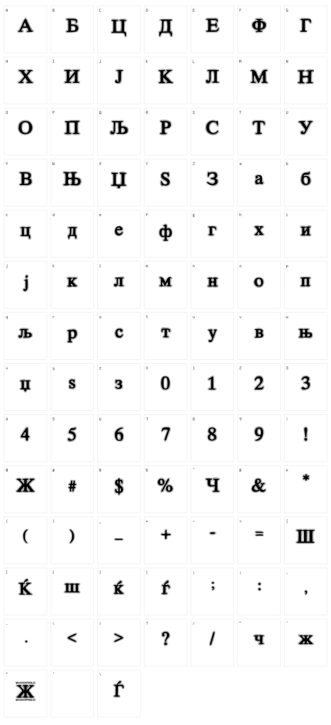 Cirilico Font Character Set