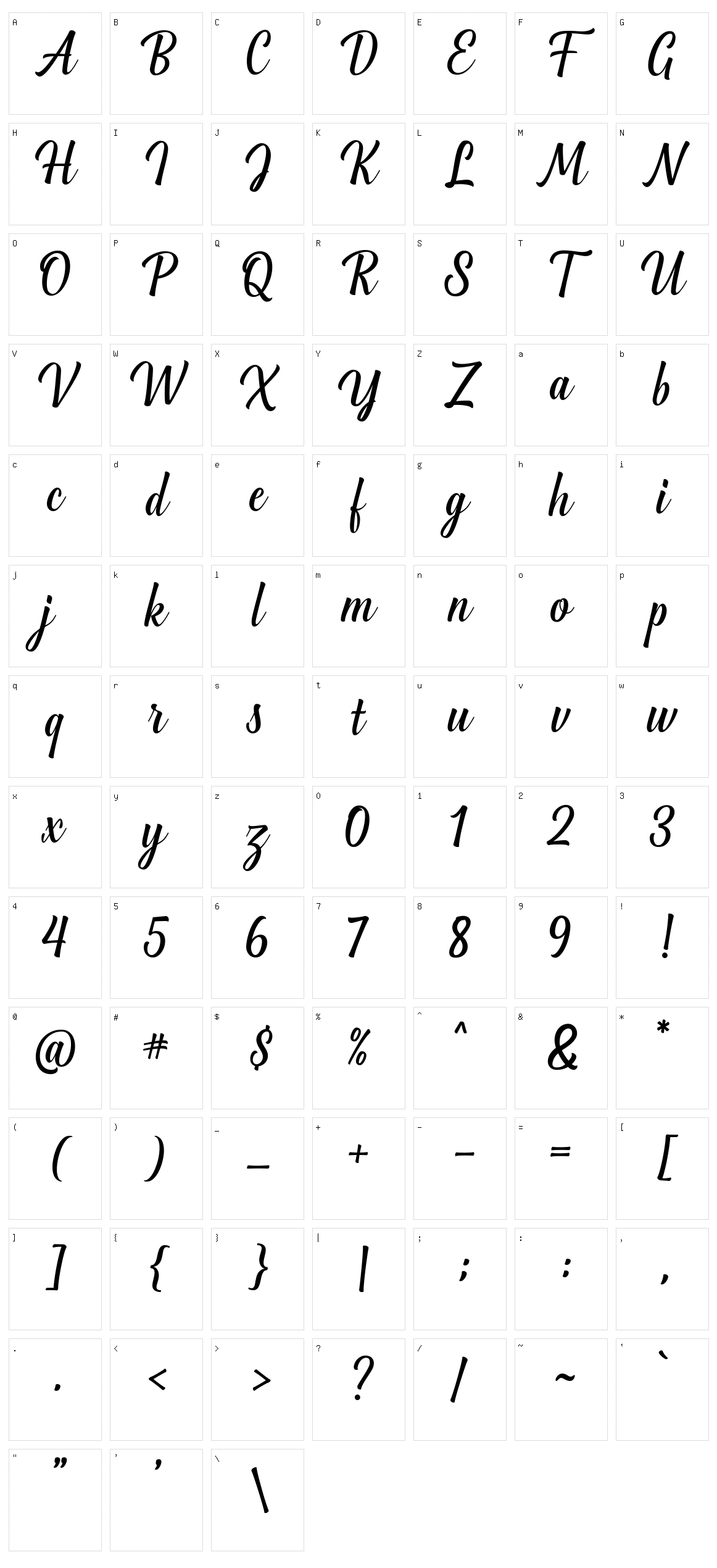 Greenlight Script Character Set