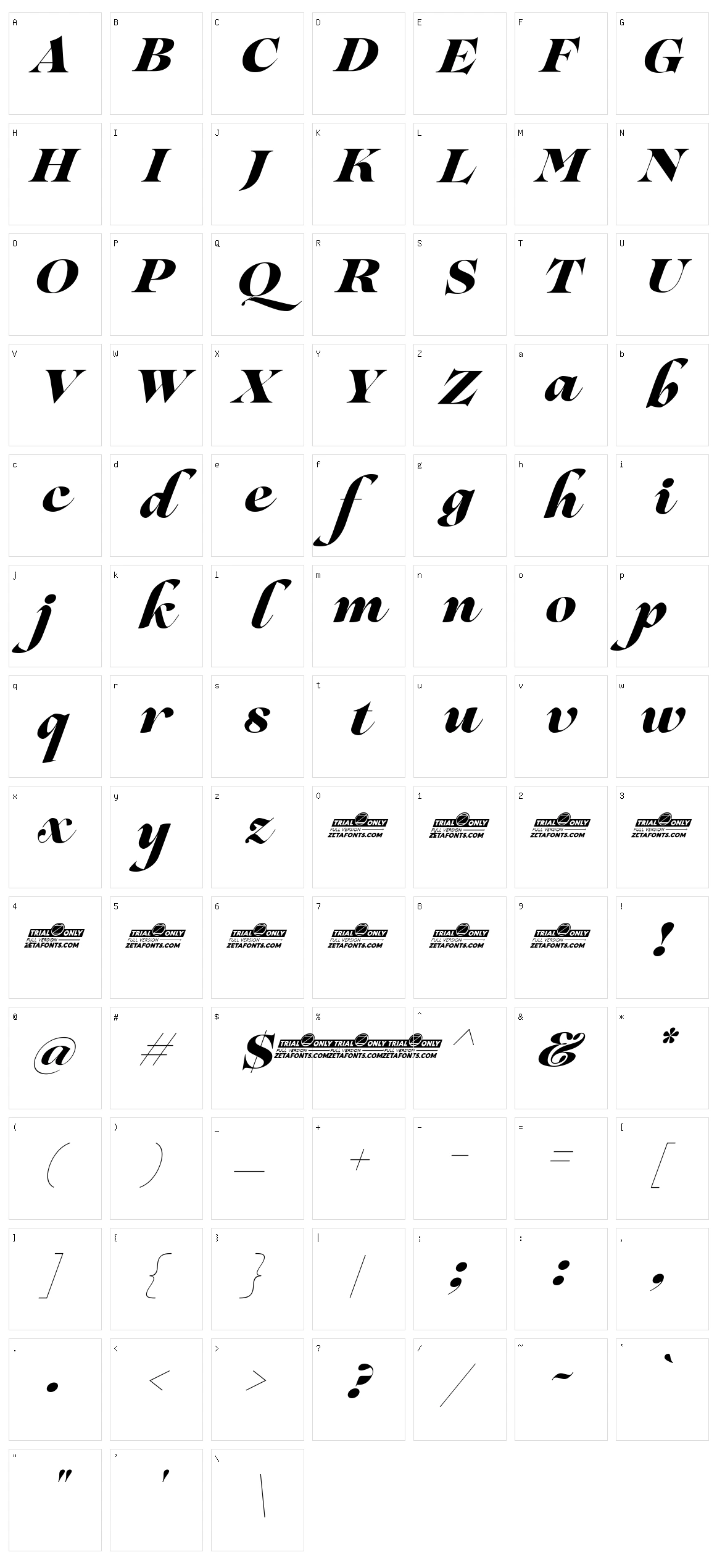 Lovelace Script Character Set