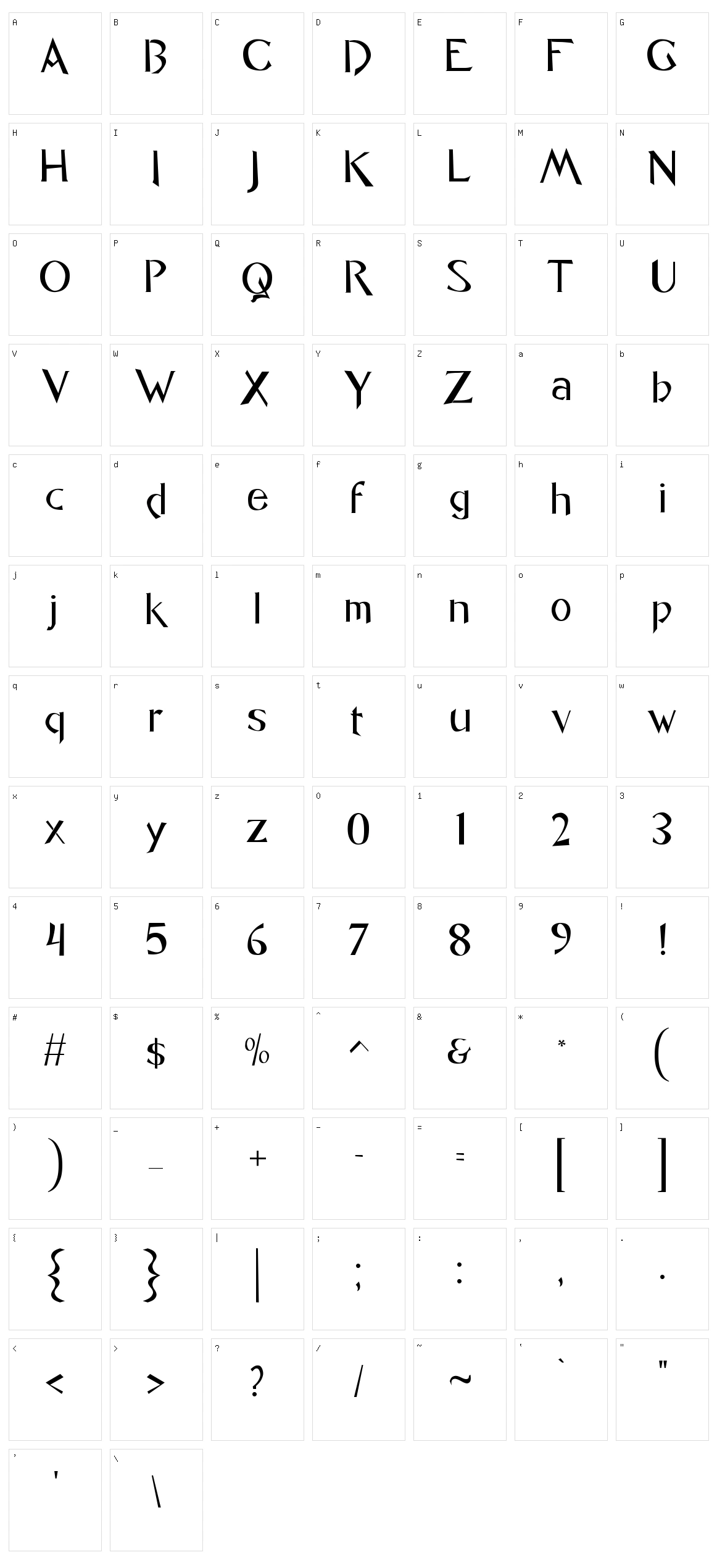 Caligo Character Set
