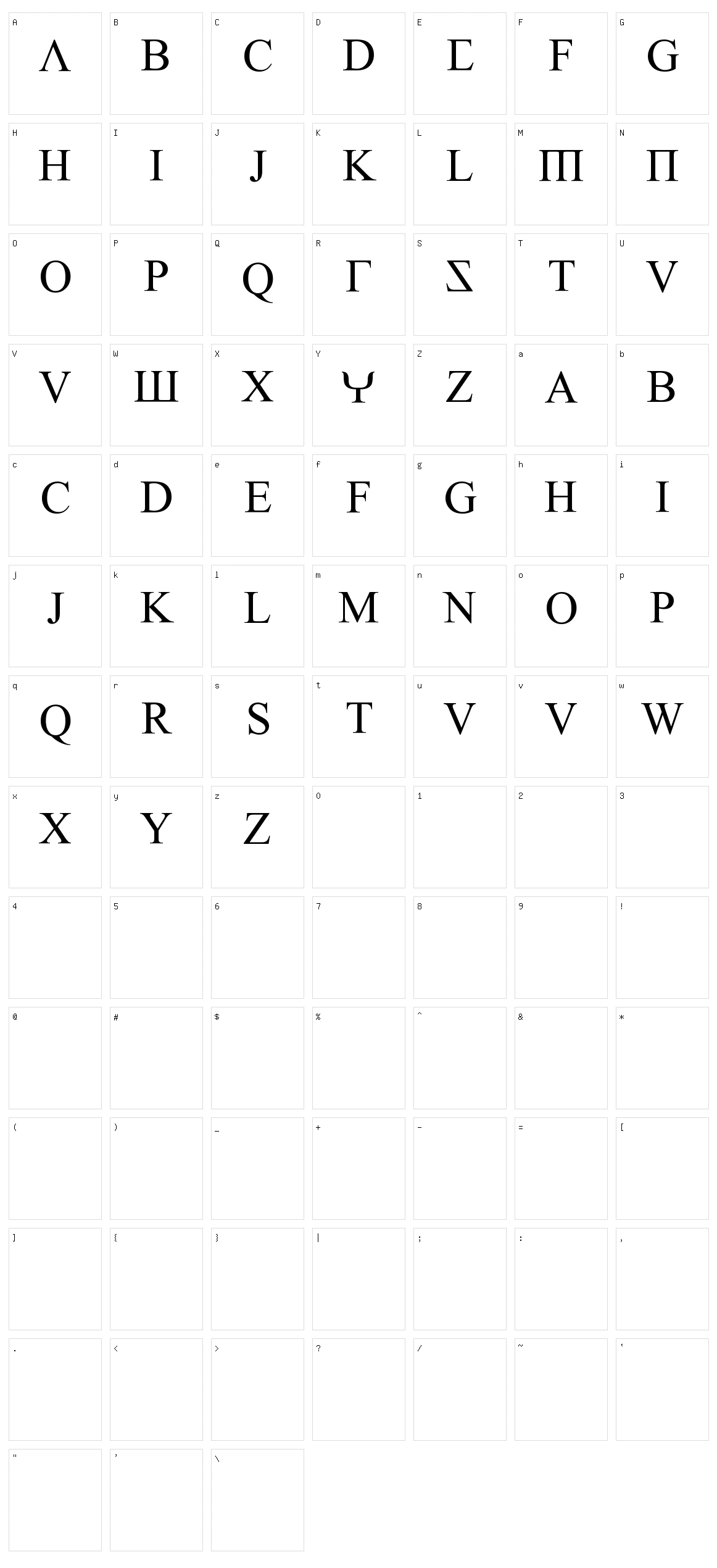 Empiric Roman Character Set