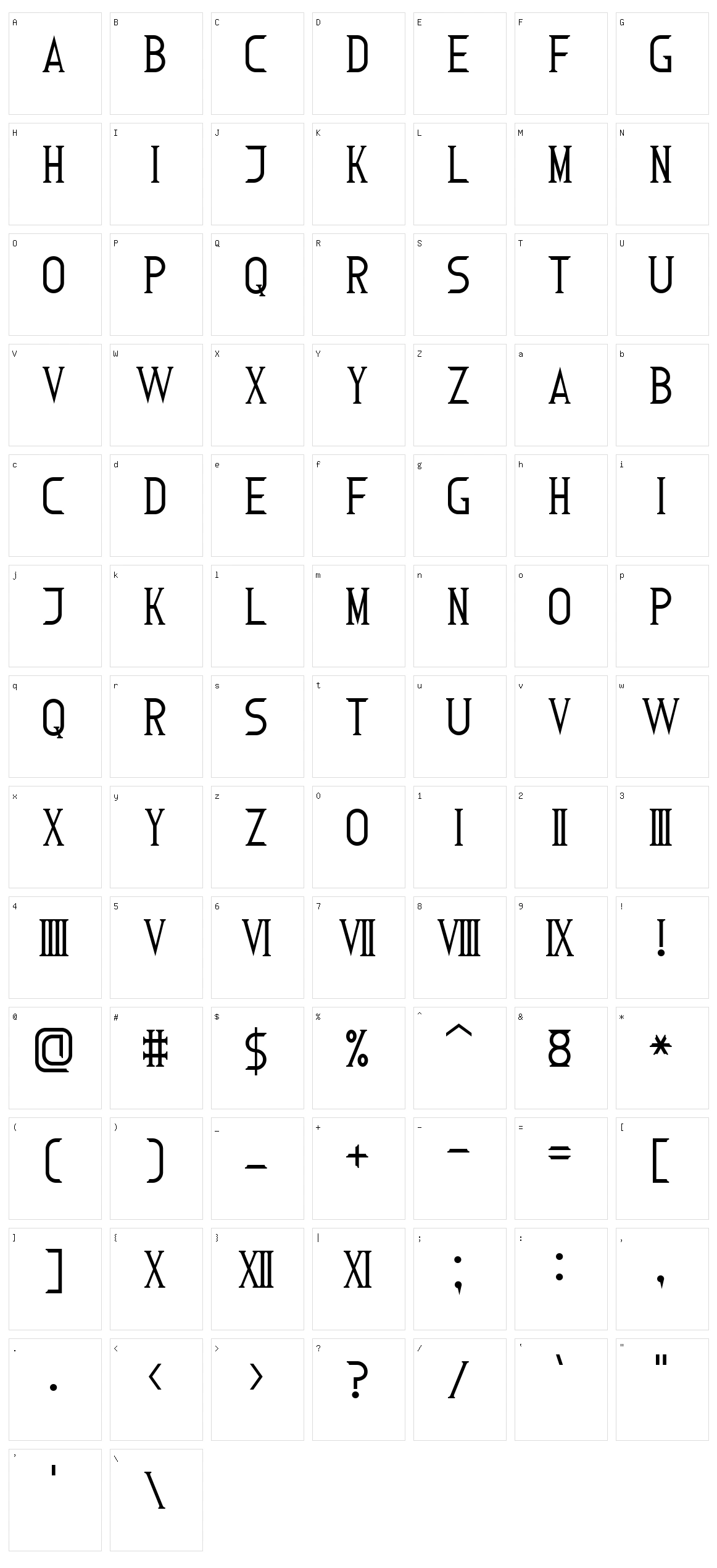 Roman Font 7 Character Set