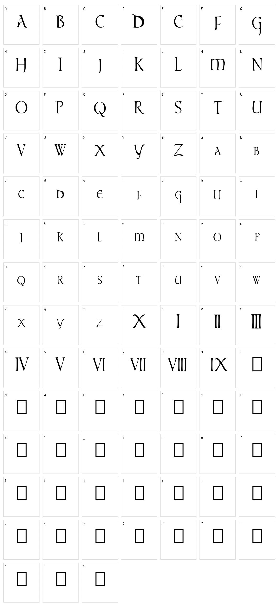Times New Vespasian Character Set