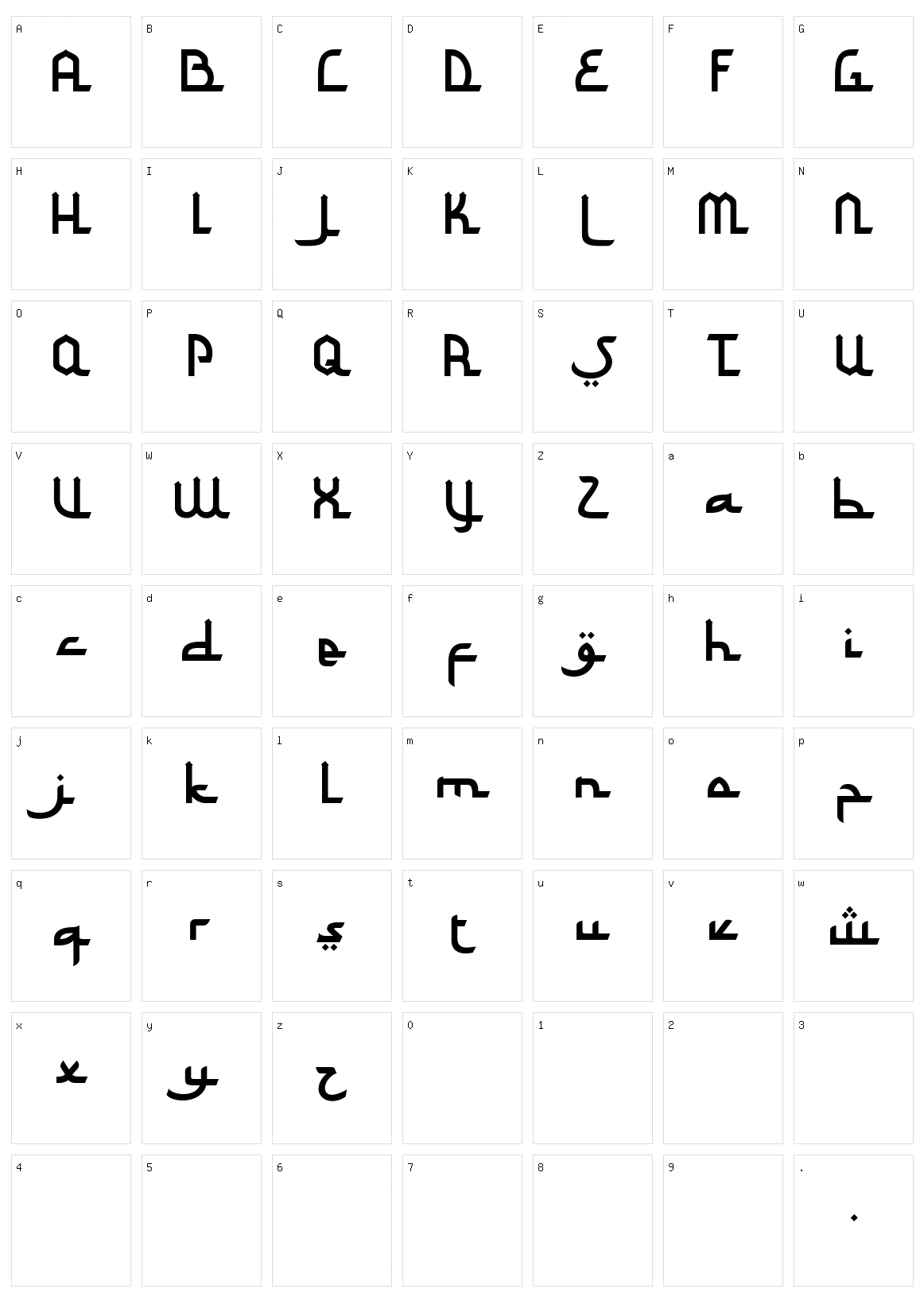 Abizhar Character Set