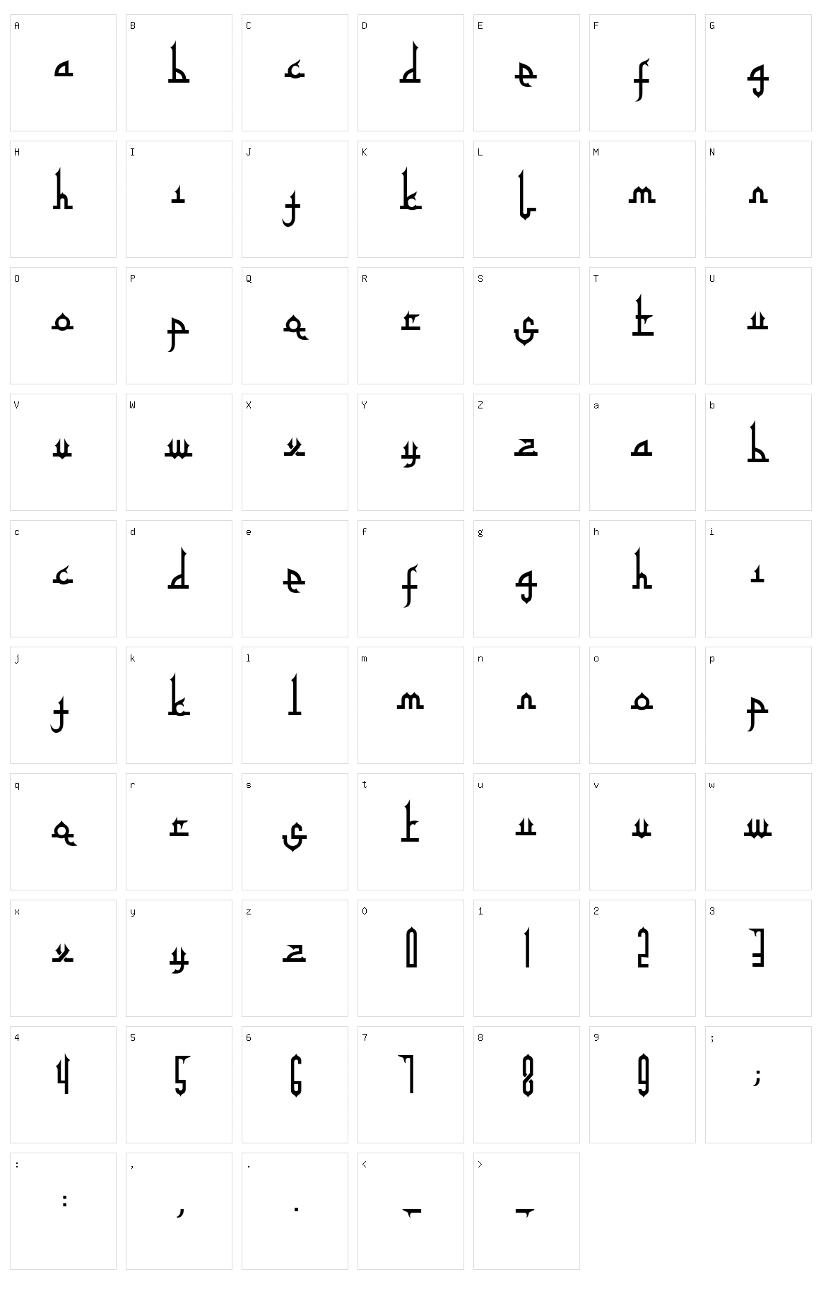 Tafakur Character Set