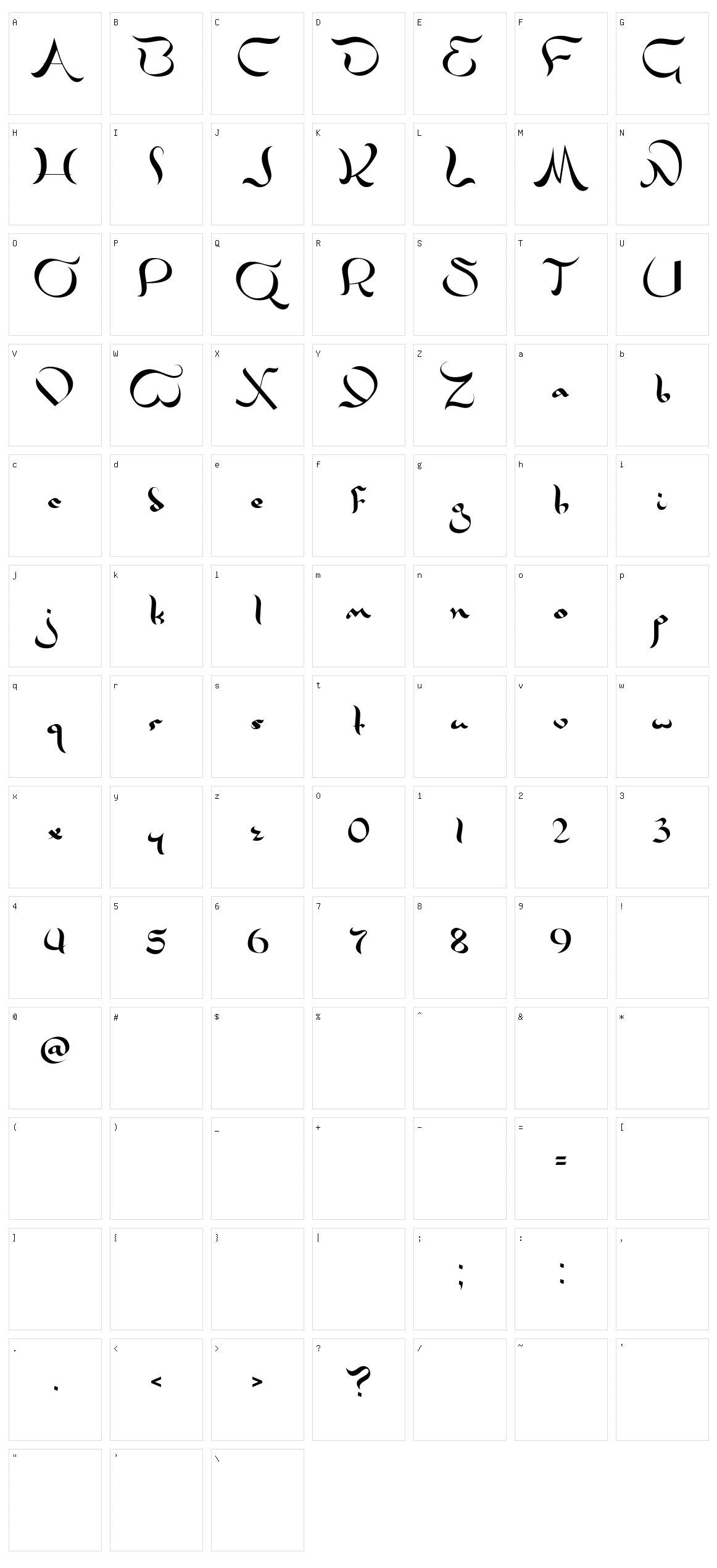 Zanzabar Character Set