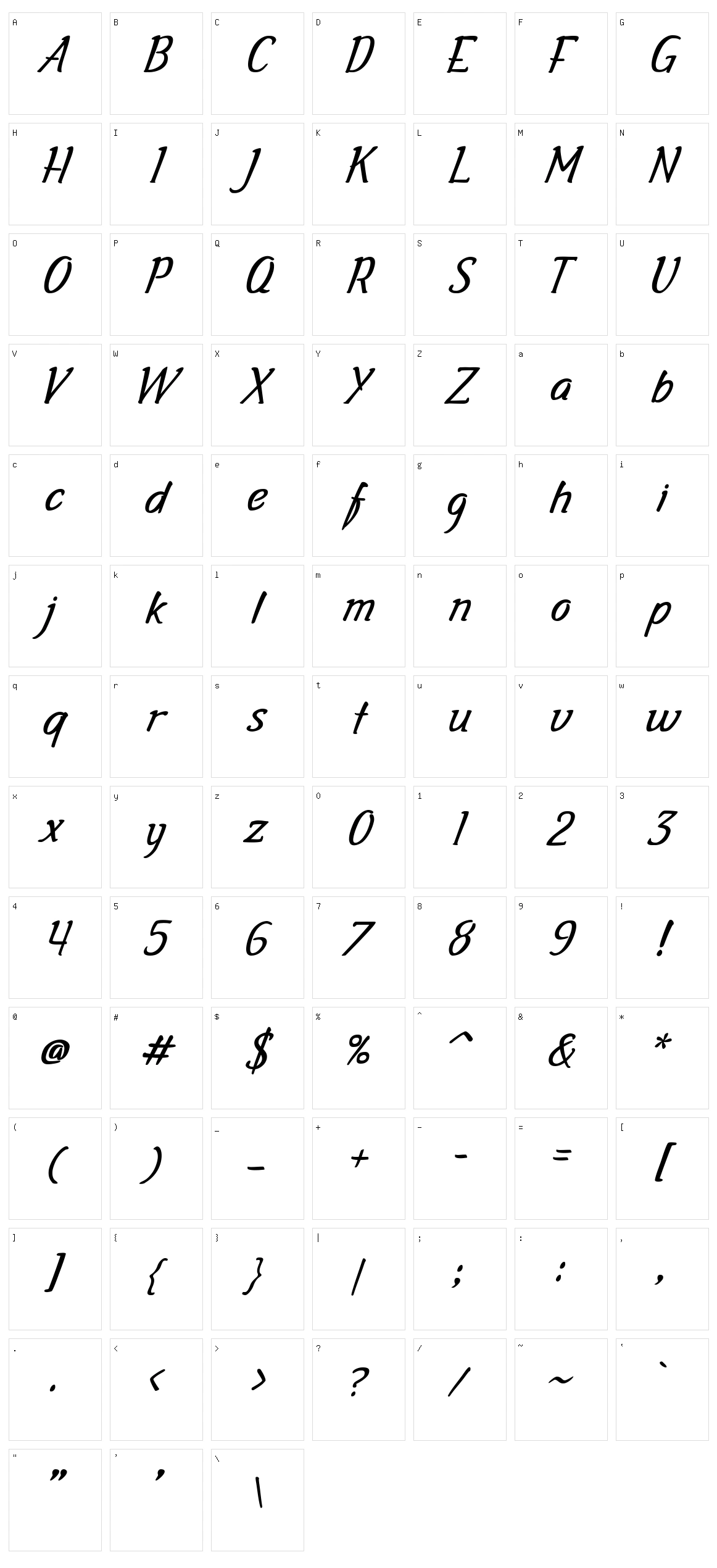 Gala Script Character Set