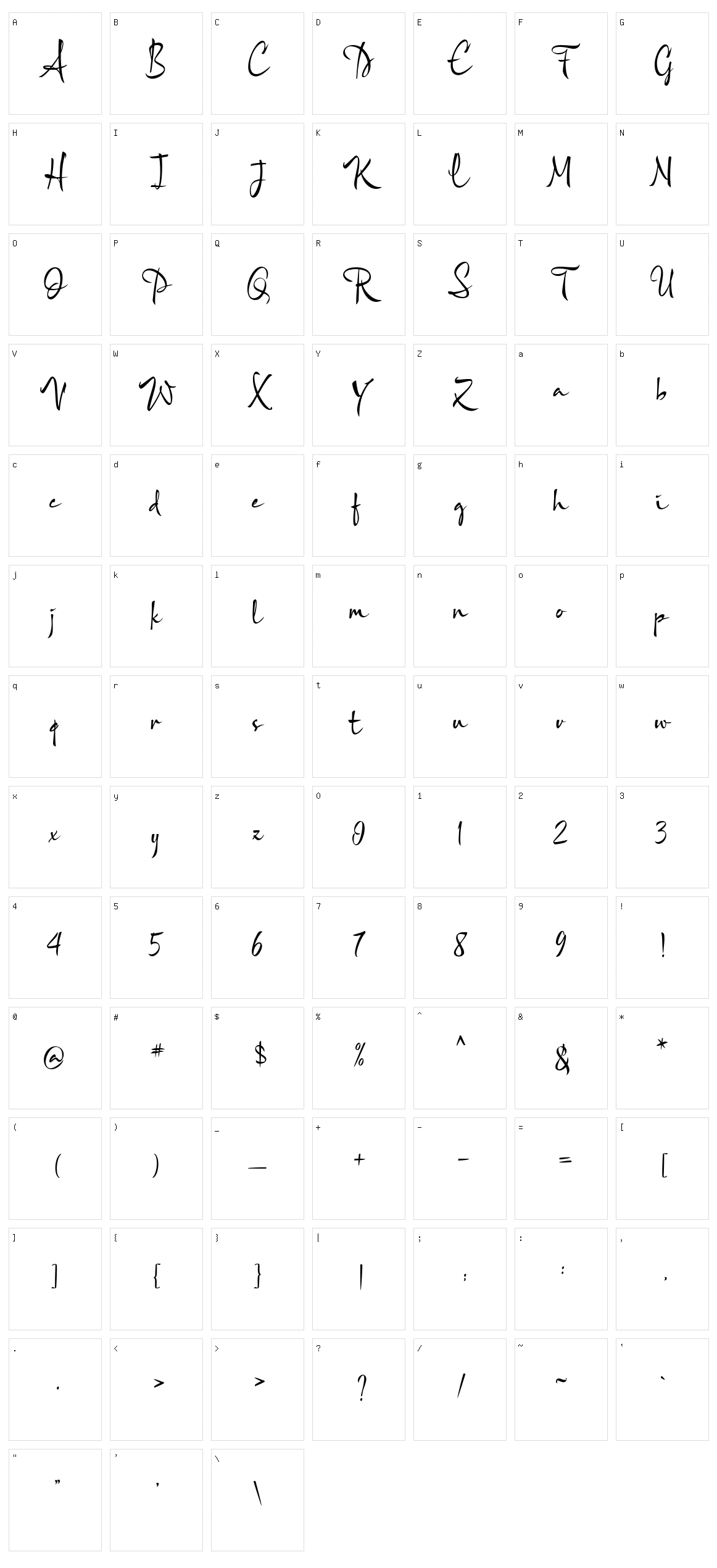Khiara Script Character Set