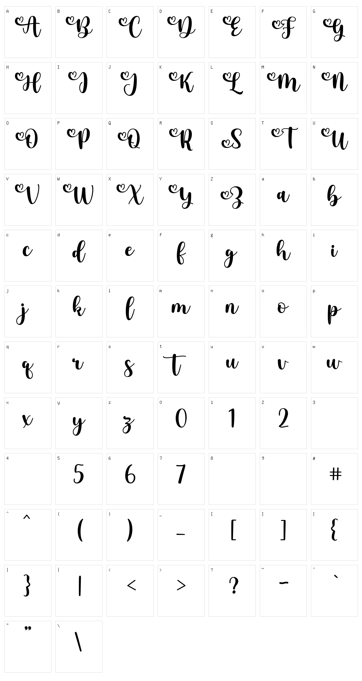 Bastrid Script Character Set