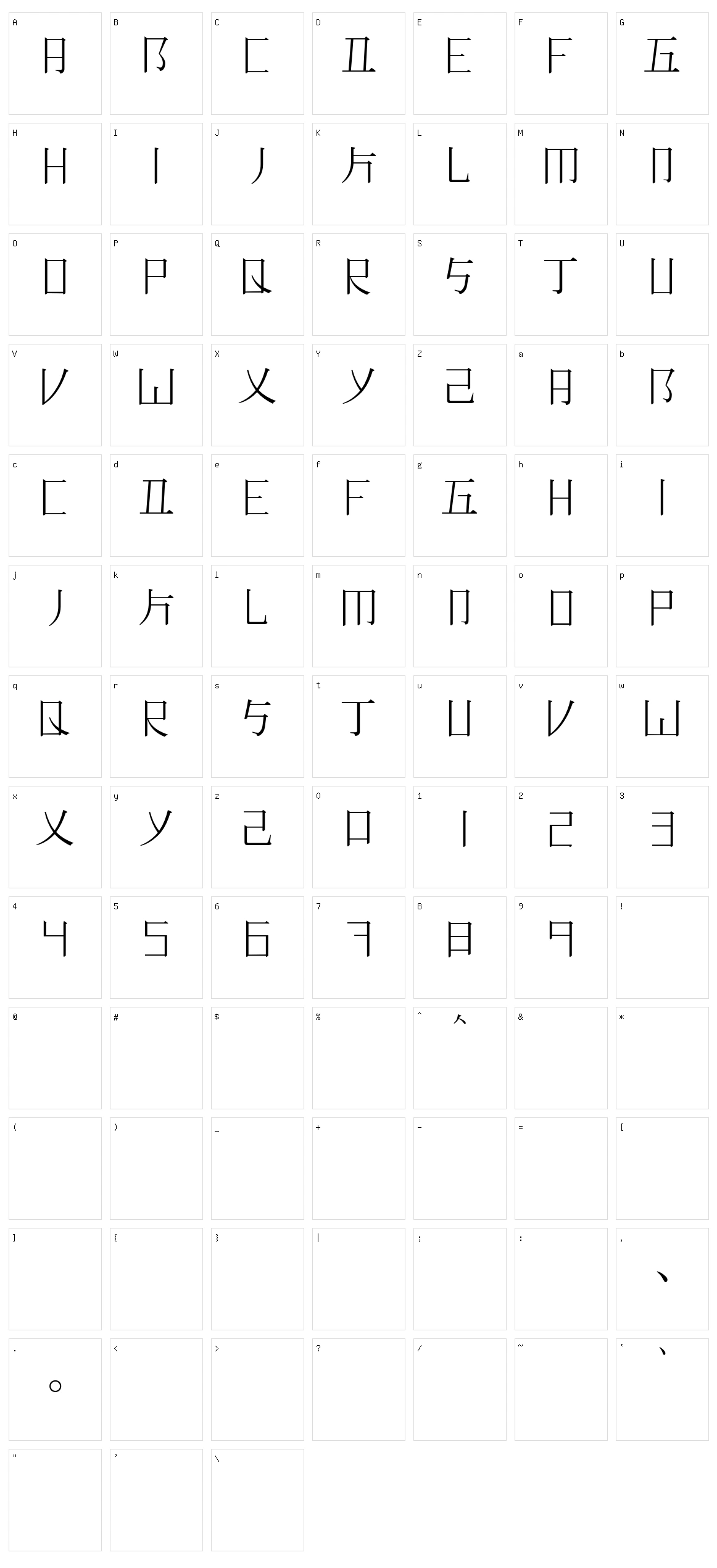 Romaji Mincho Character Set