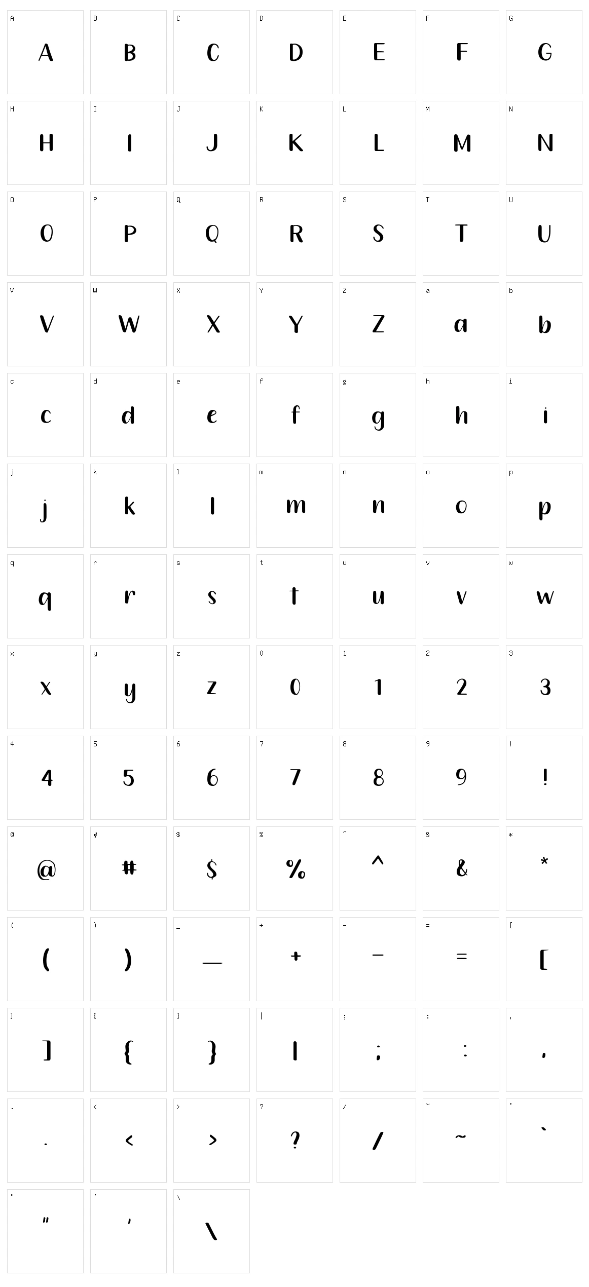 212 Queenie Sans Character Set