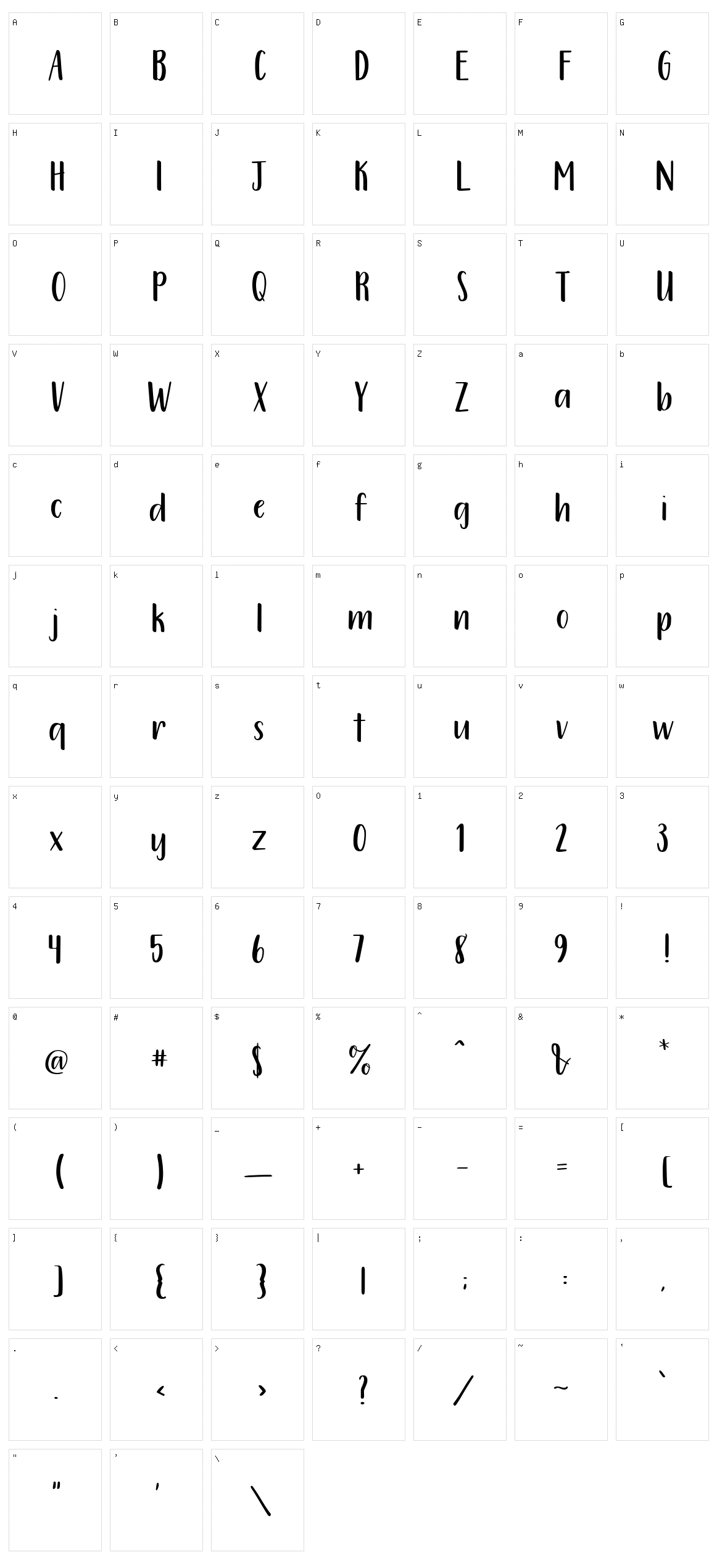 212 Warmheart Sans Character Set