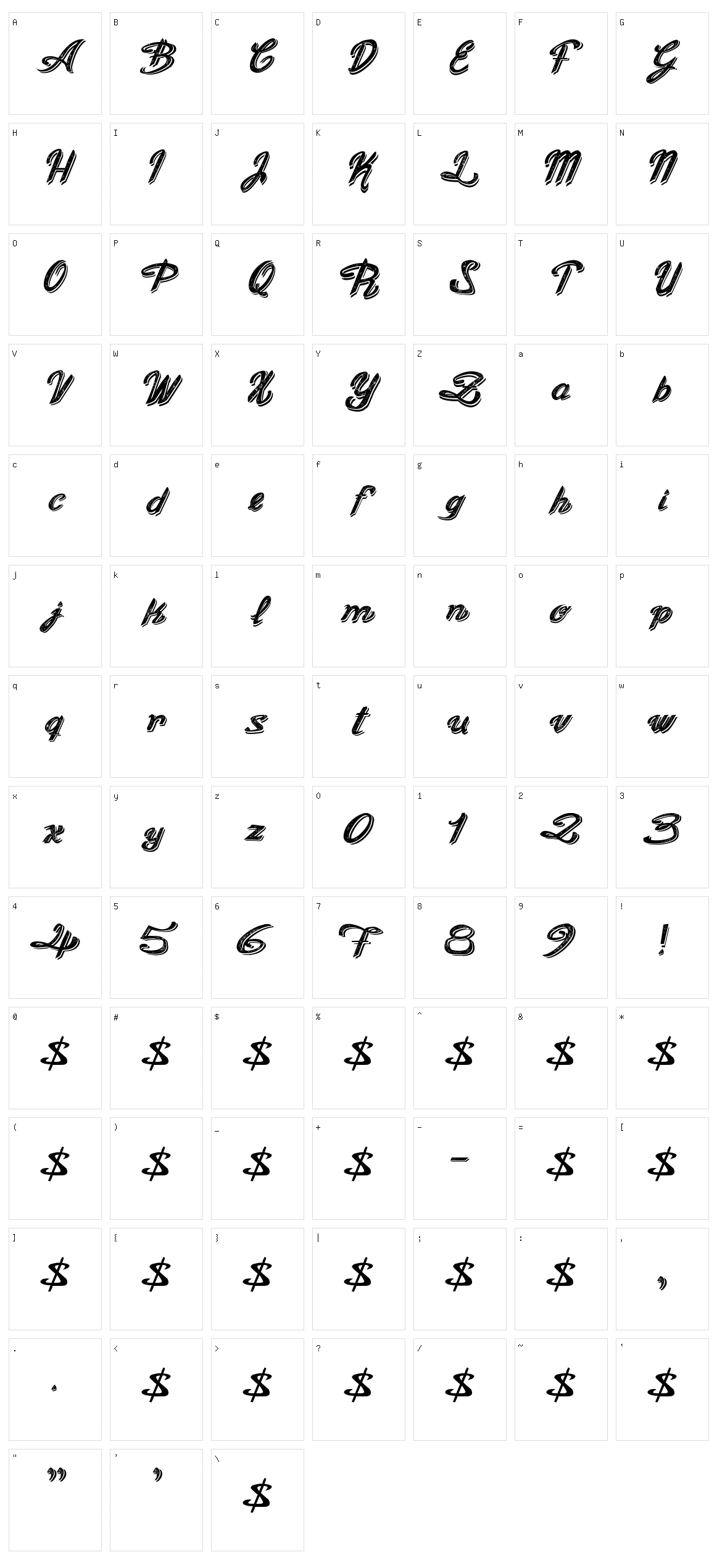 Old Figaro Cursive Character Set