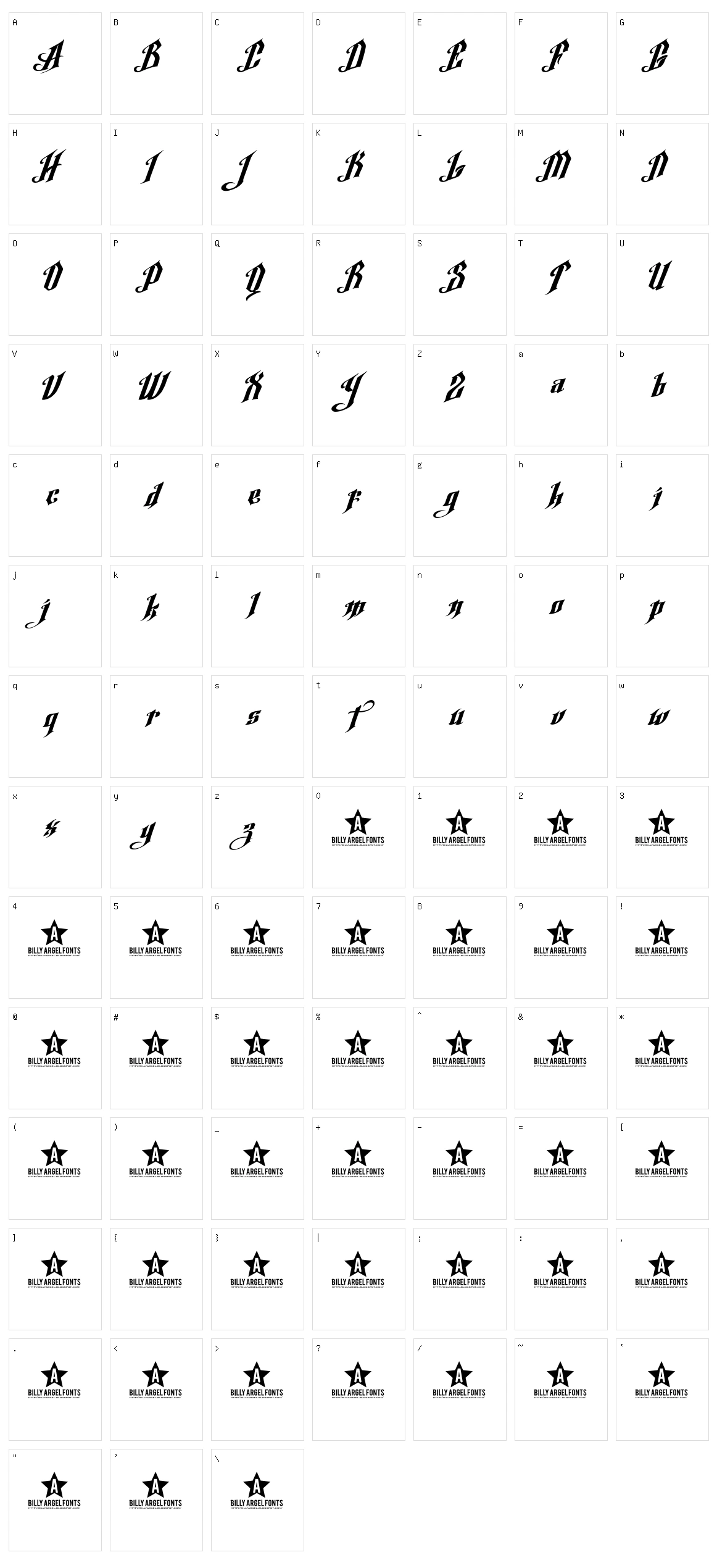 Argel Font Character Set