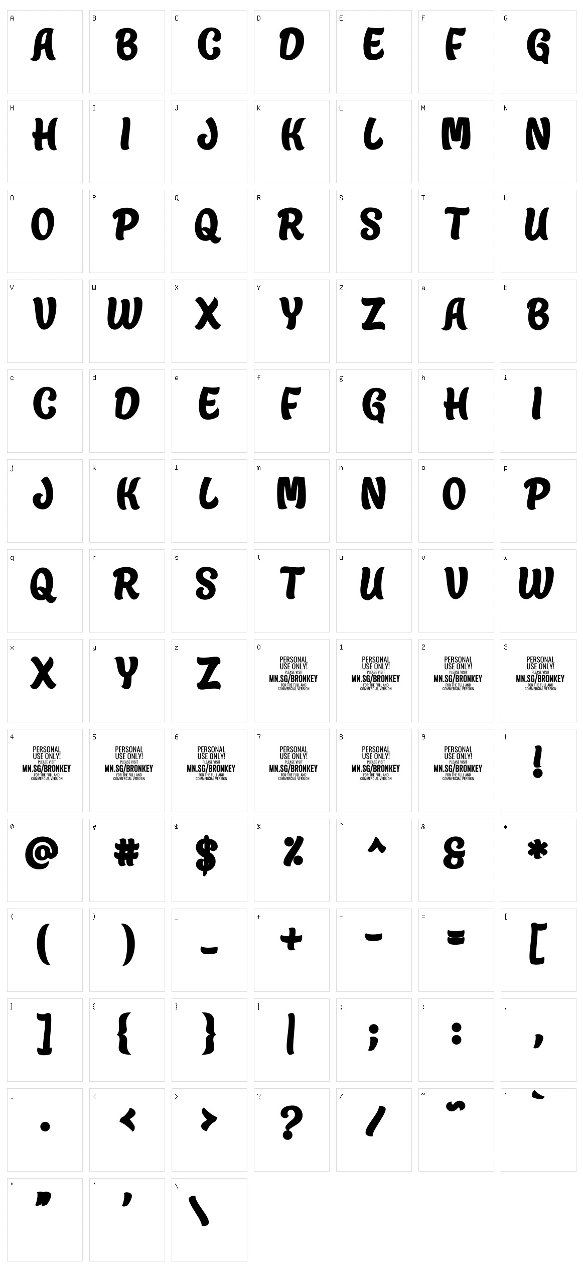 Bronkey Character Set