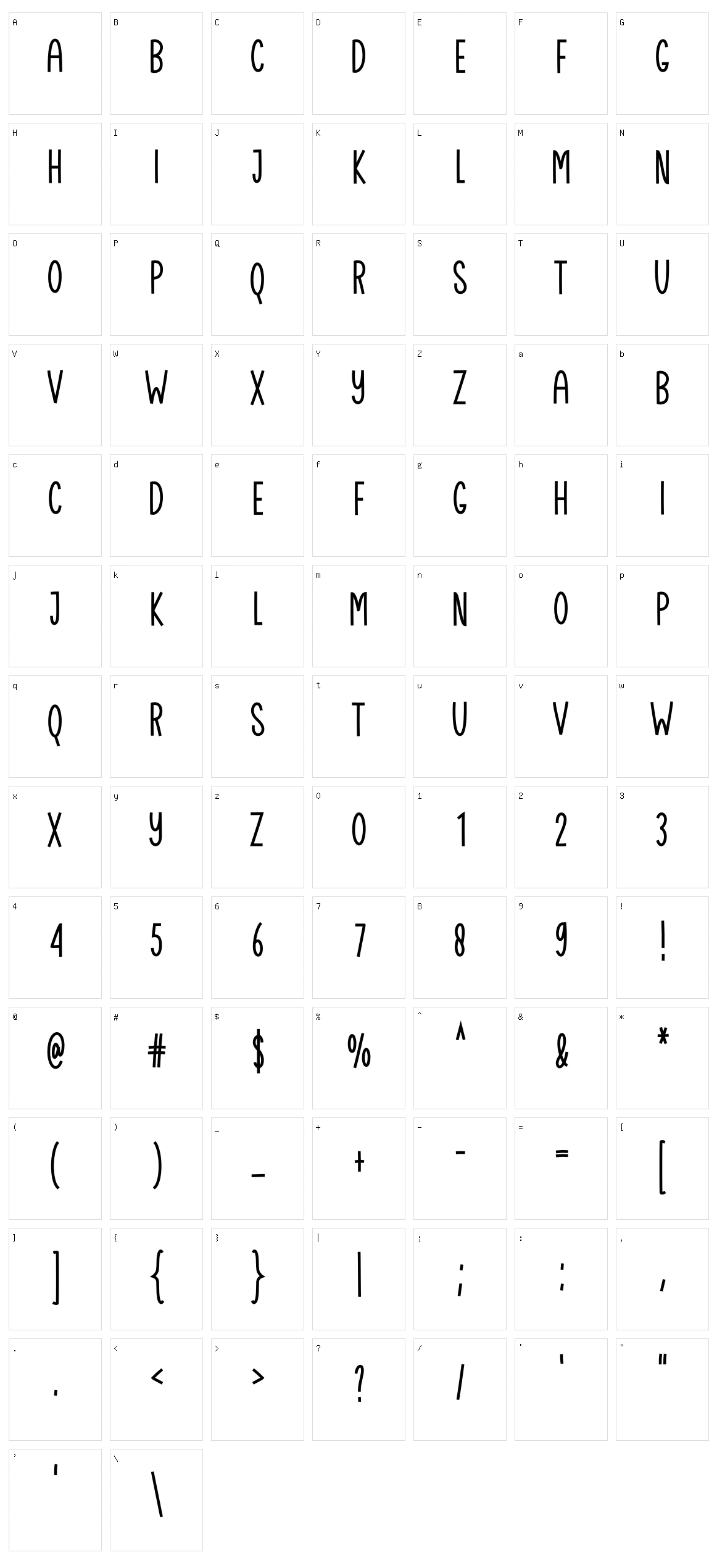 Backhome Character Set