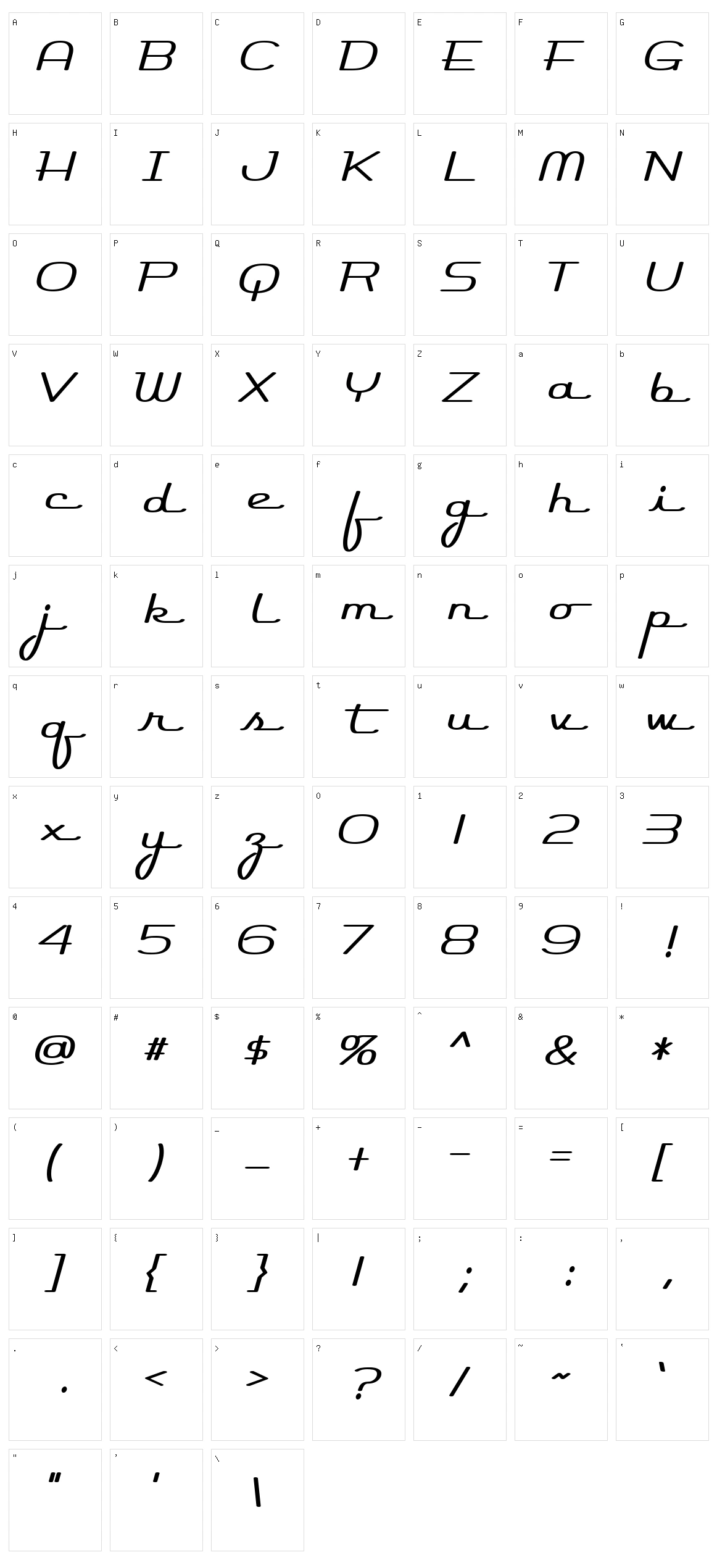 Rocket Script Character Set