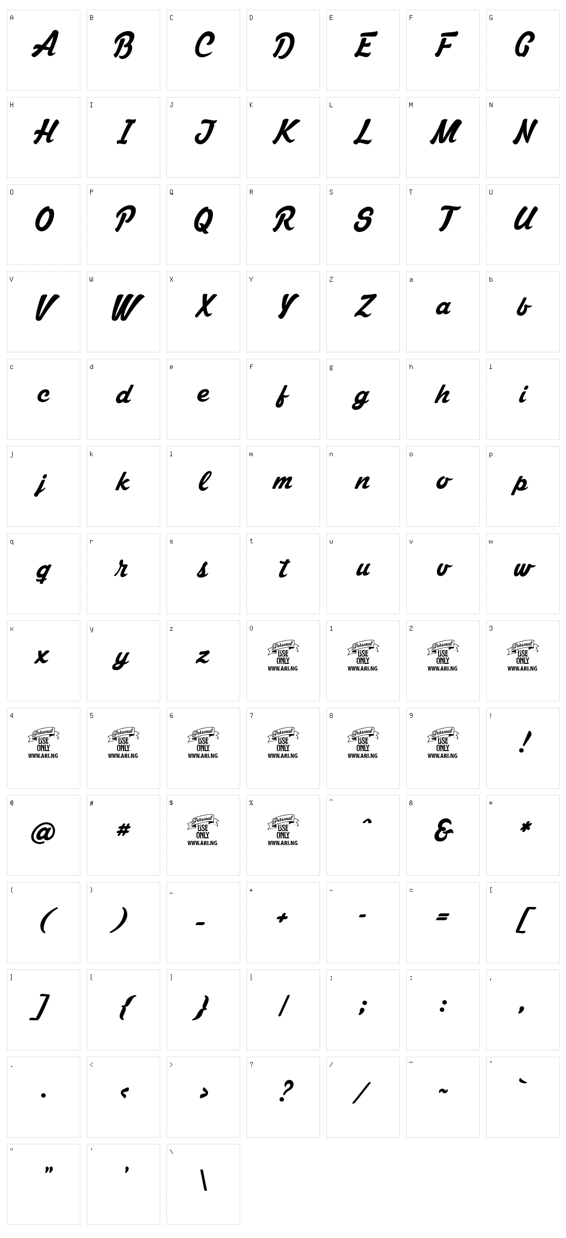 Mastoc Character Set