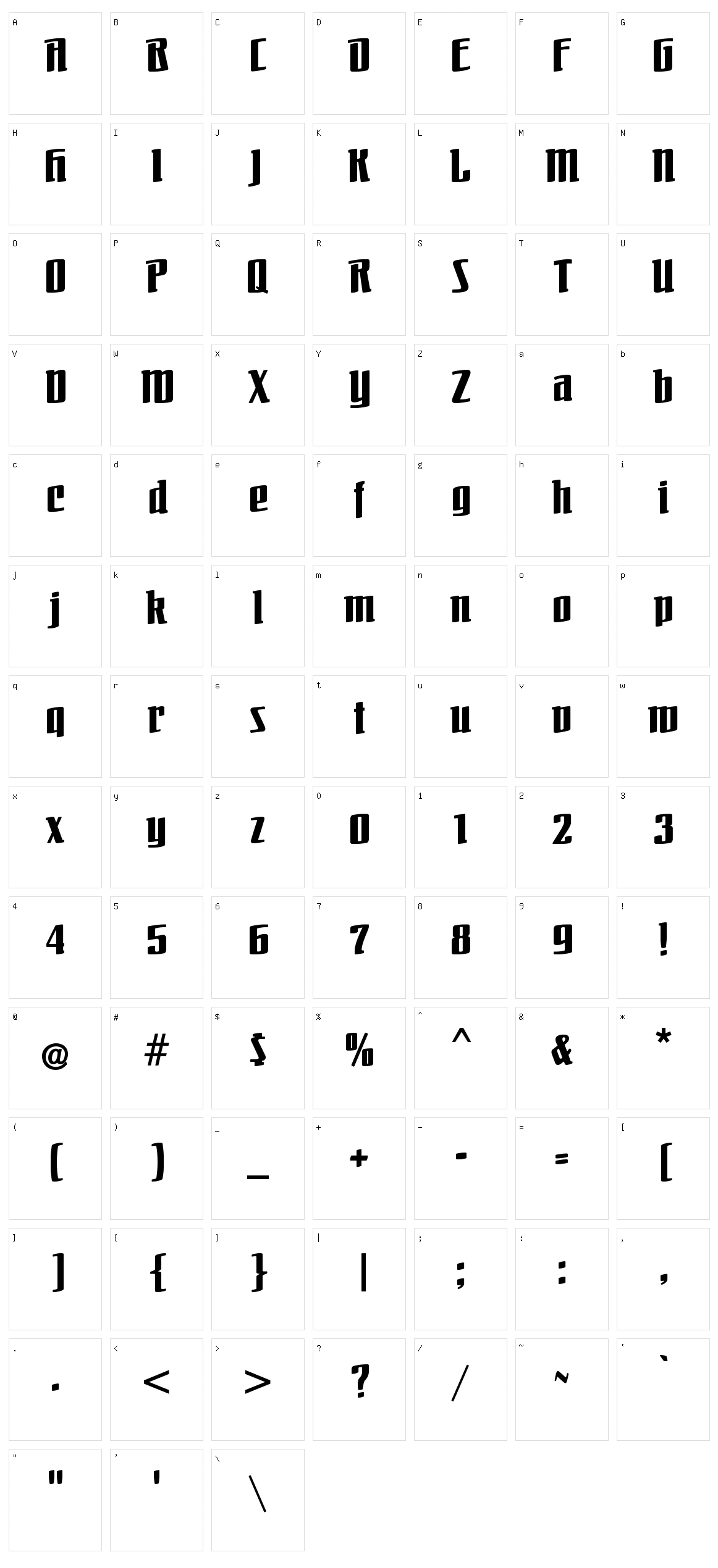 Bombe CAT Character Set