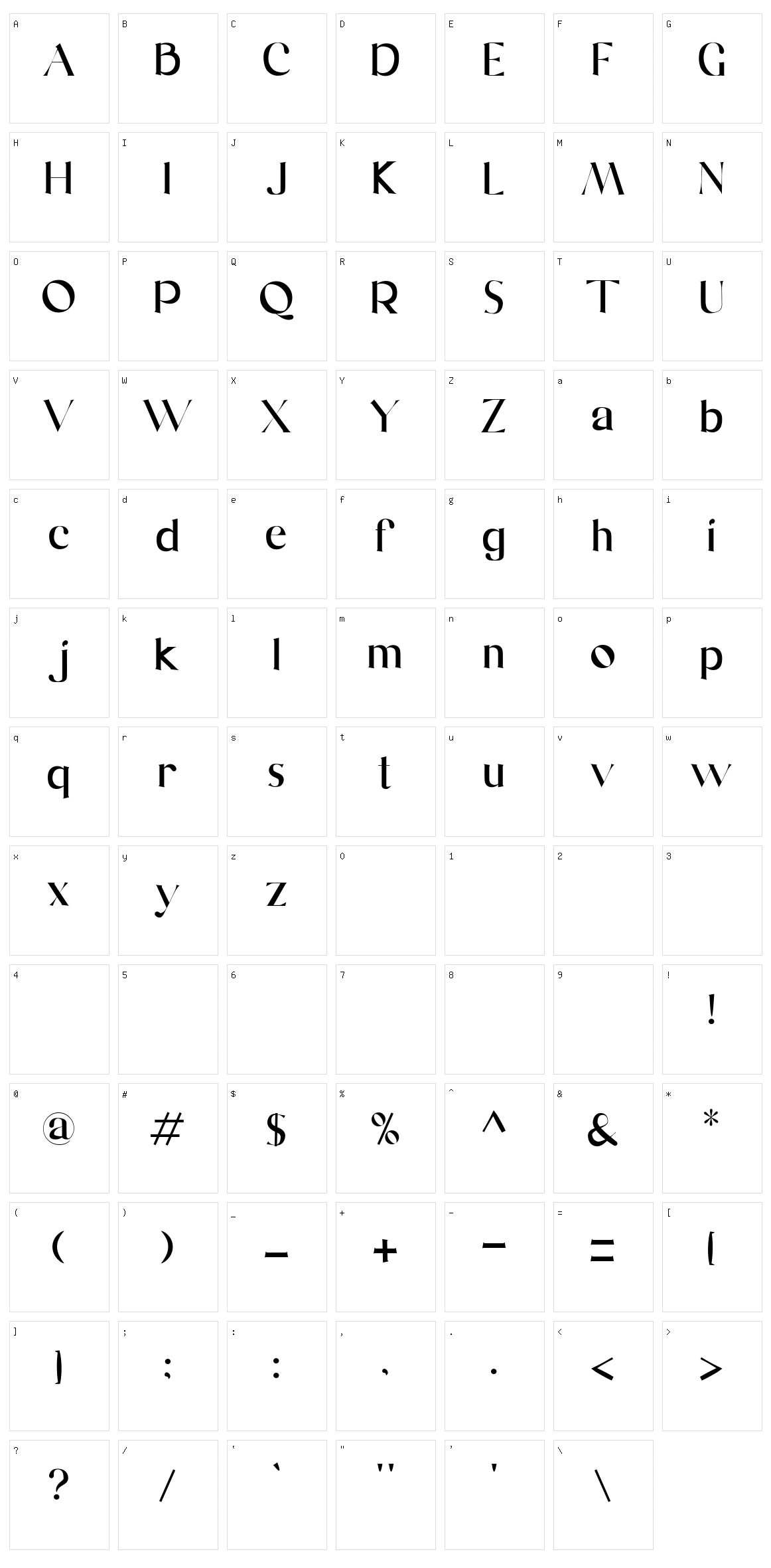 Calrida Character Set