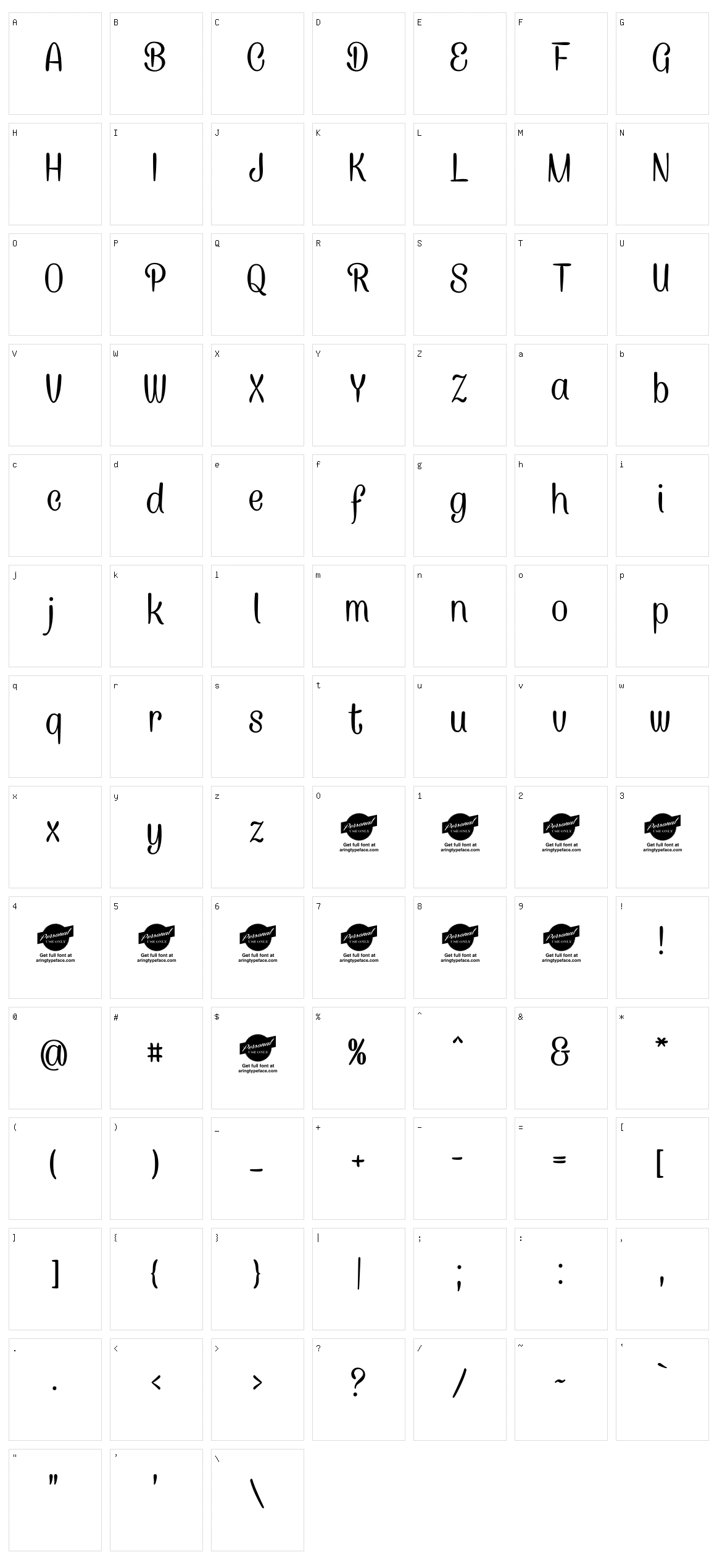 Caneletter Sans Character Set