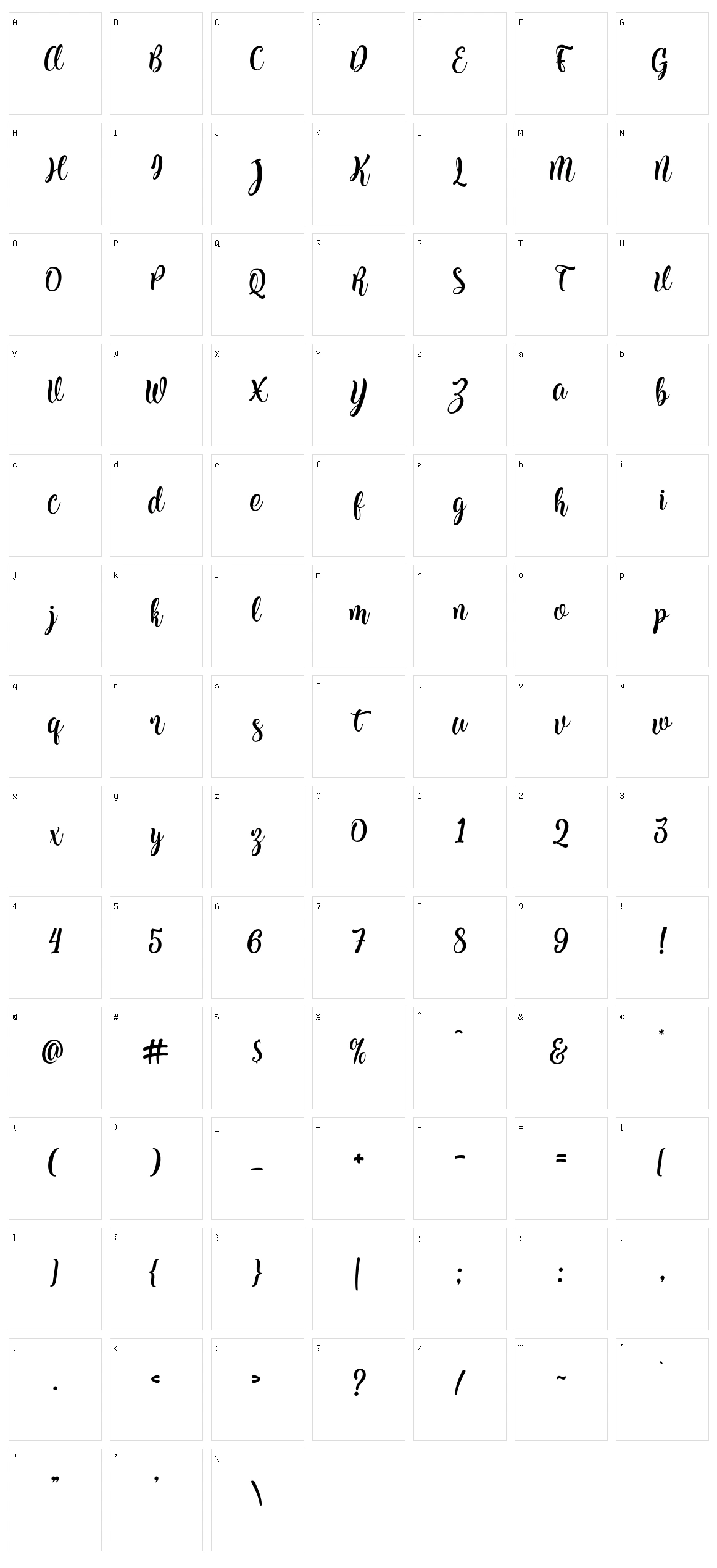 Kite Script Character Set