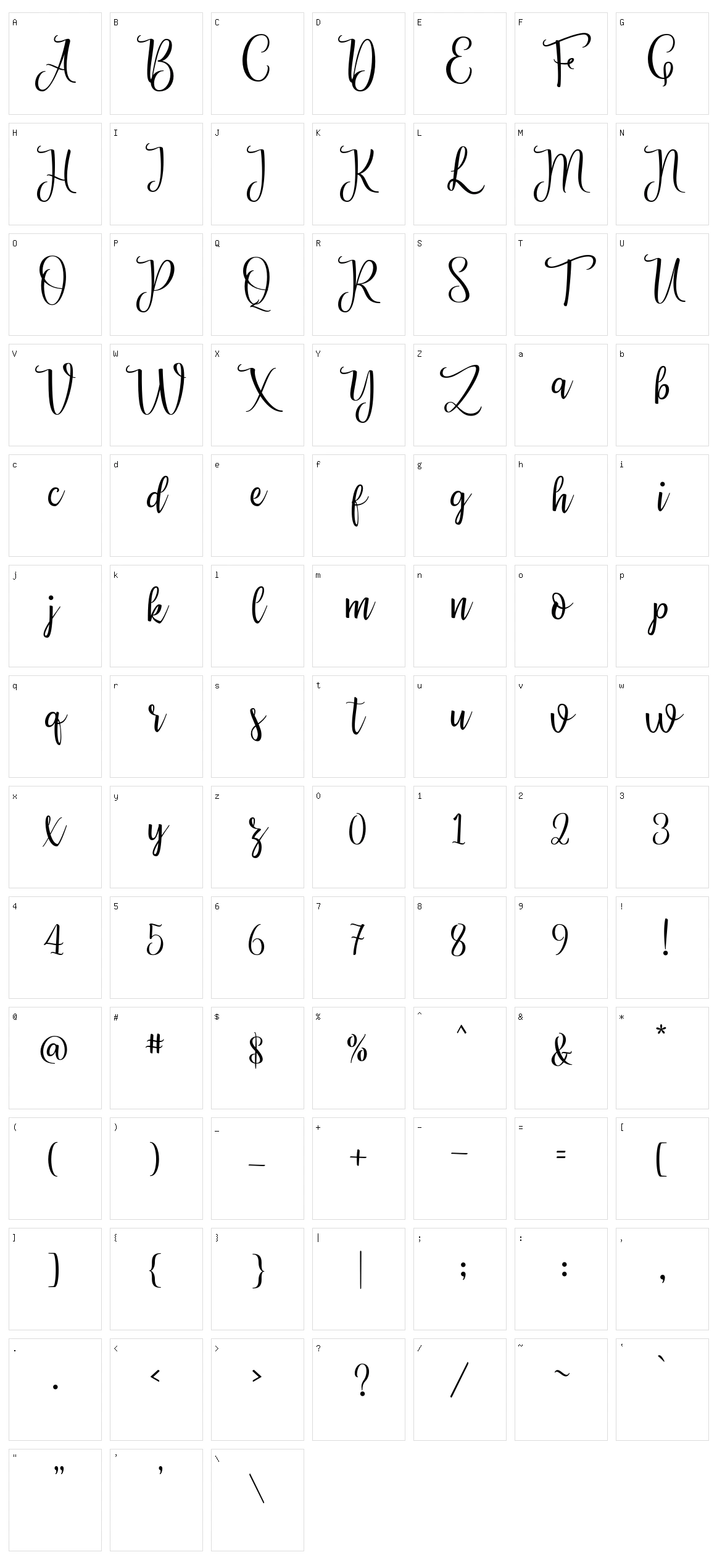 Priscilla Script Character Set