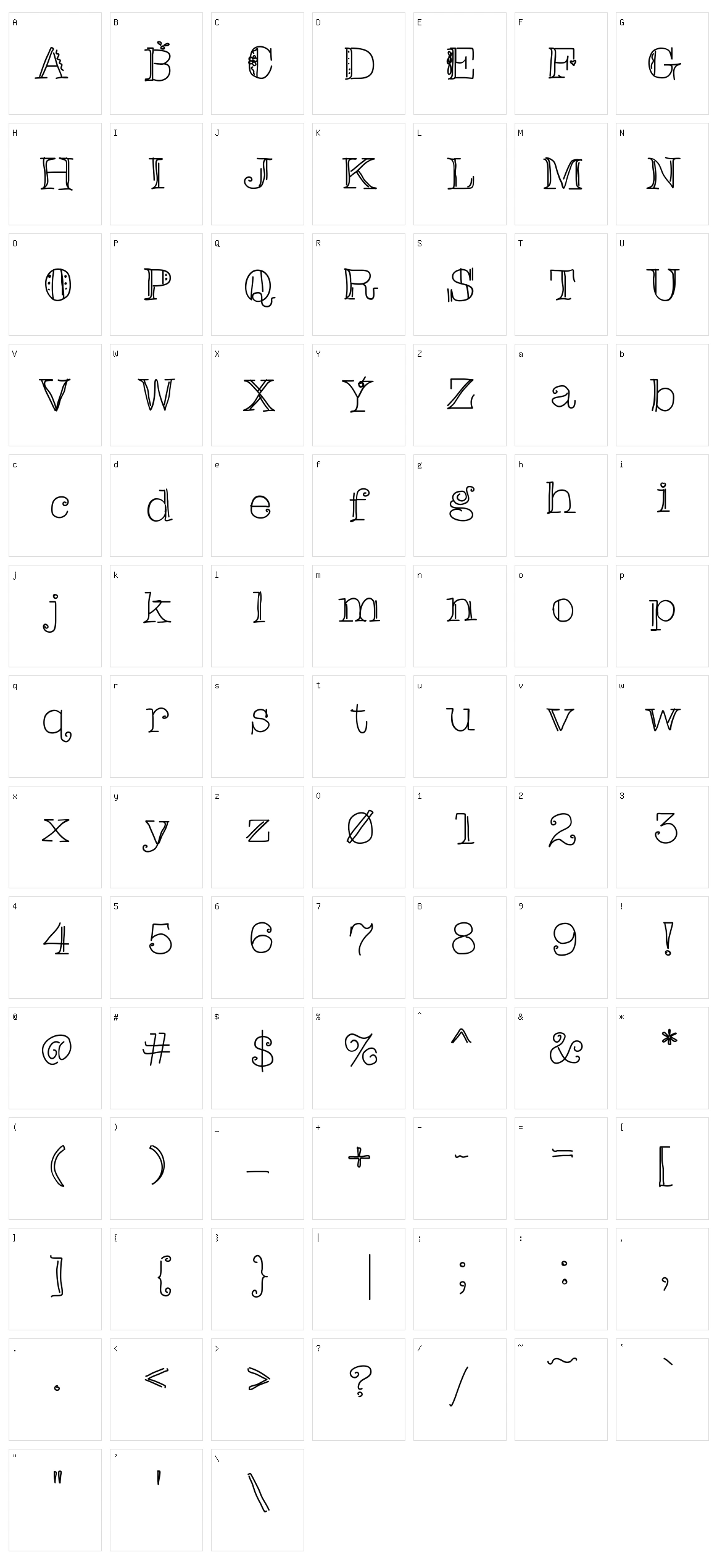 Christinas Font Character Set