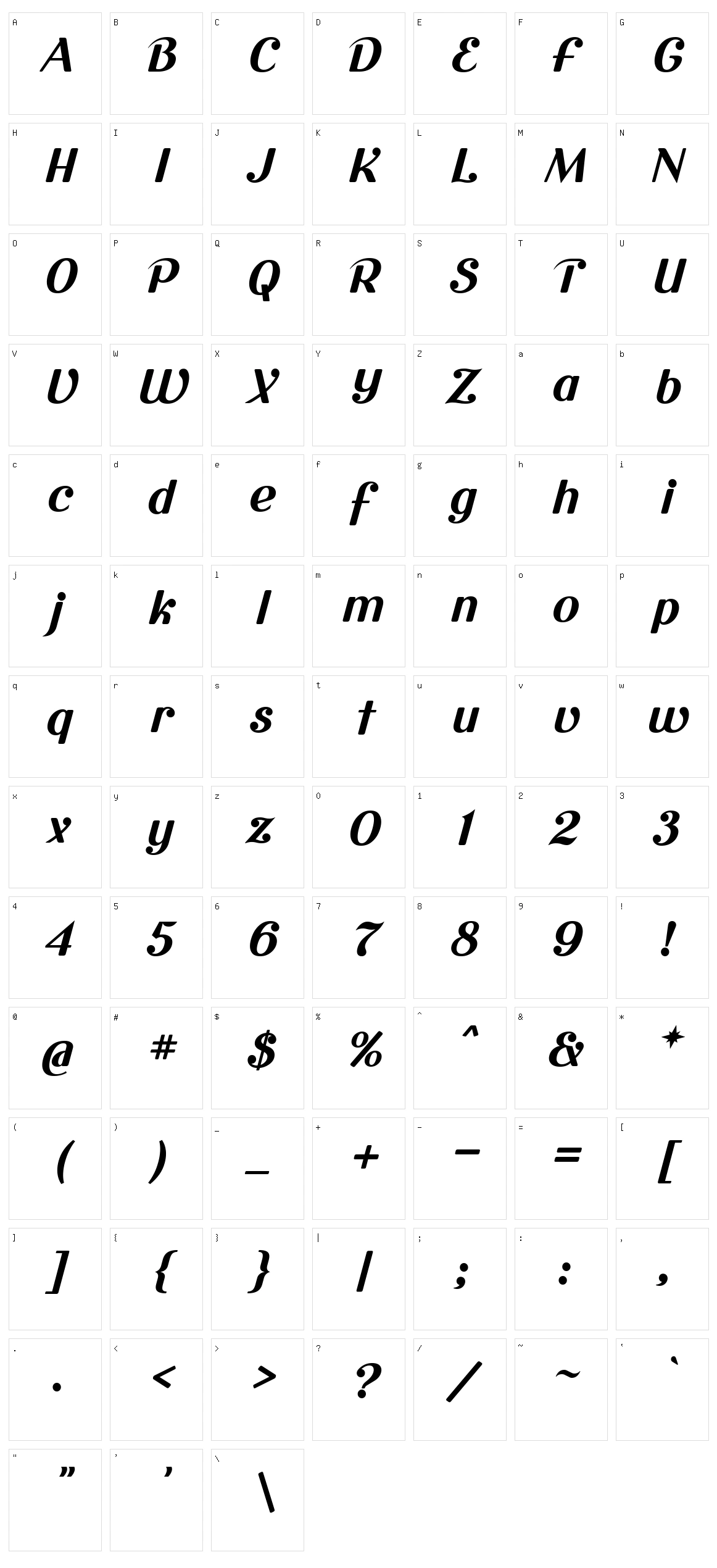 Cursive Sans Character Set
