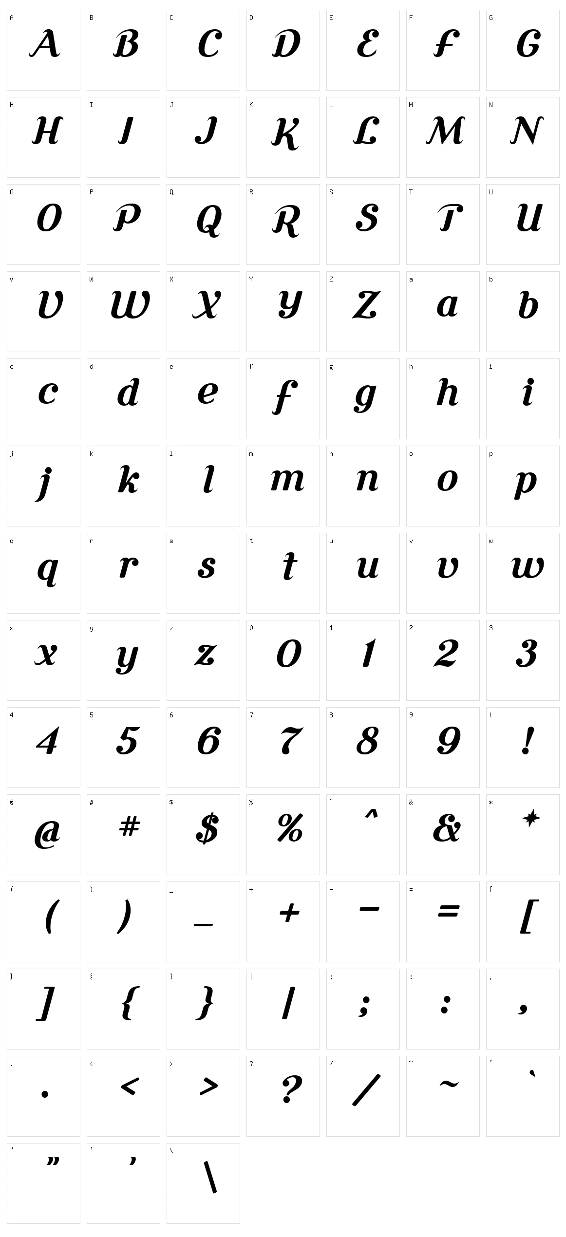 Cursive Serif Character Set