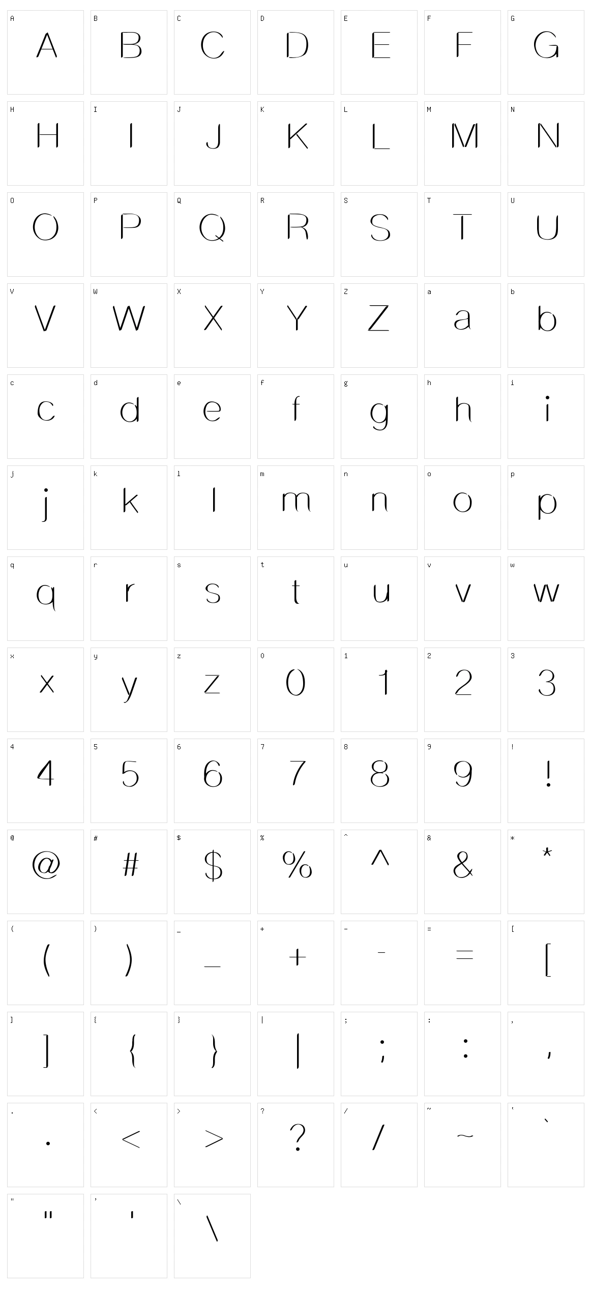 Delicate Sans Character Set