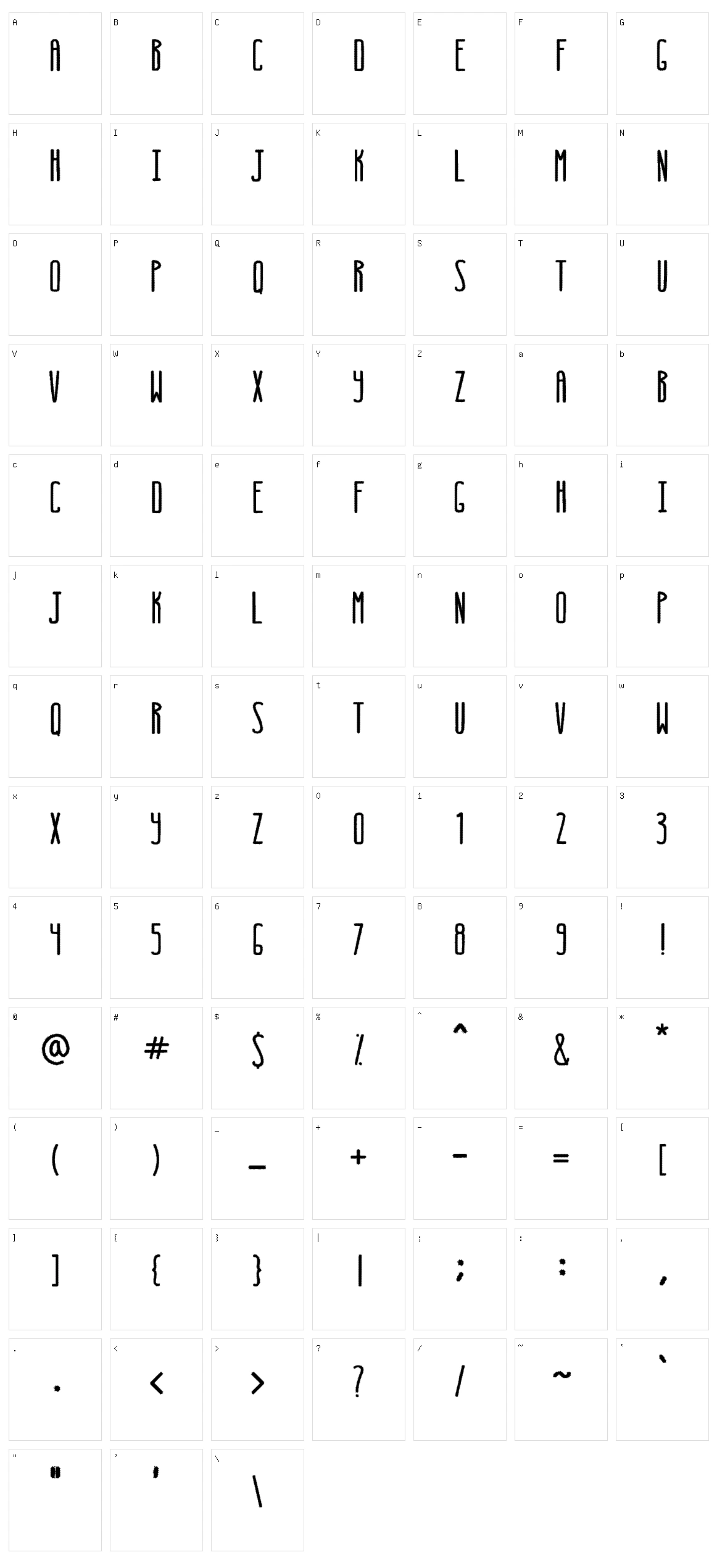 Extupida Character Set