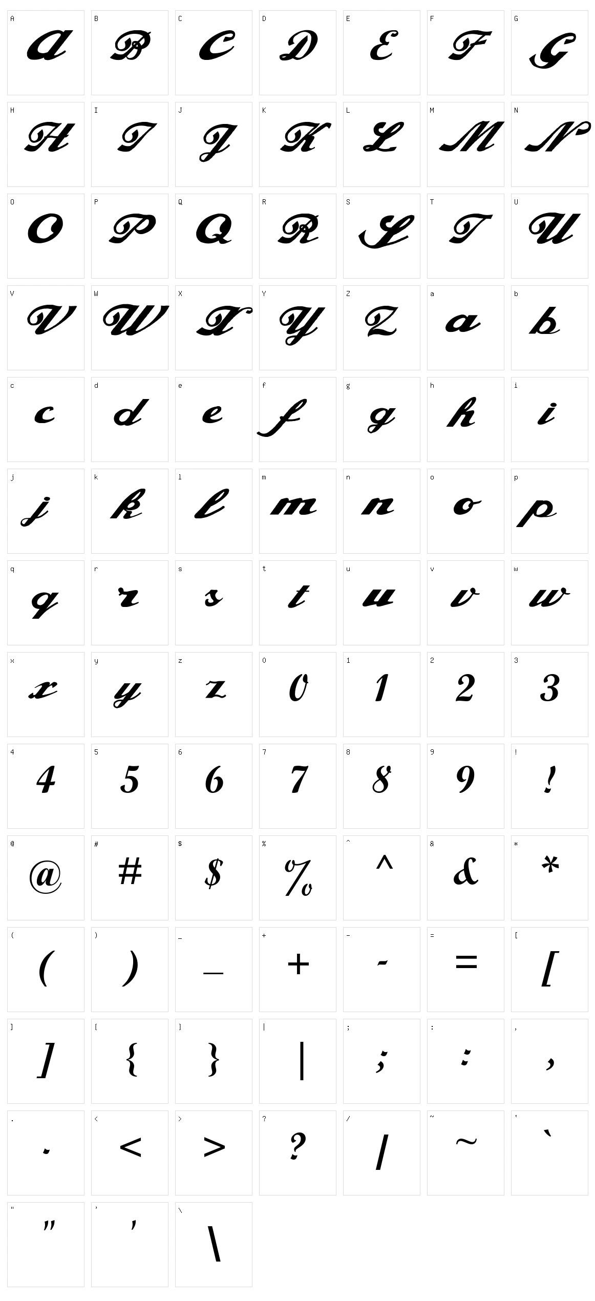 Alfaowner Script Character Set