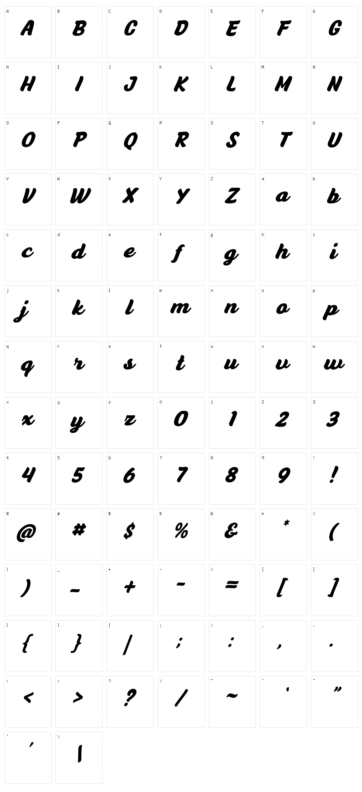 Anyelir Script Character Set