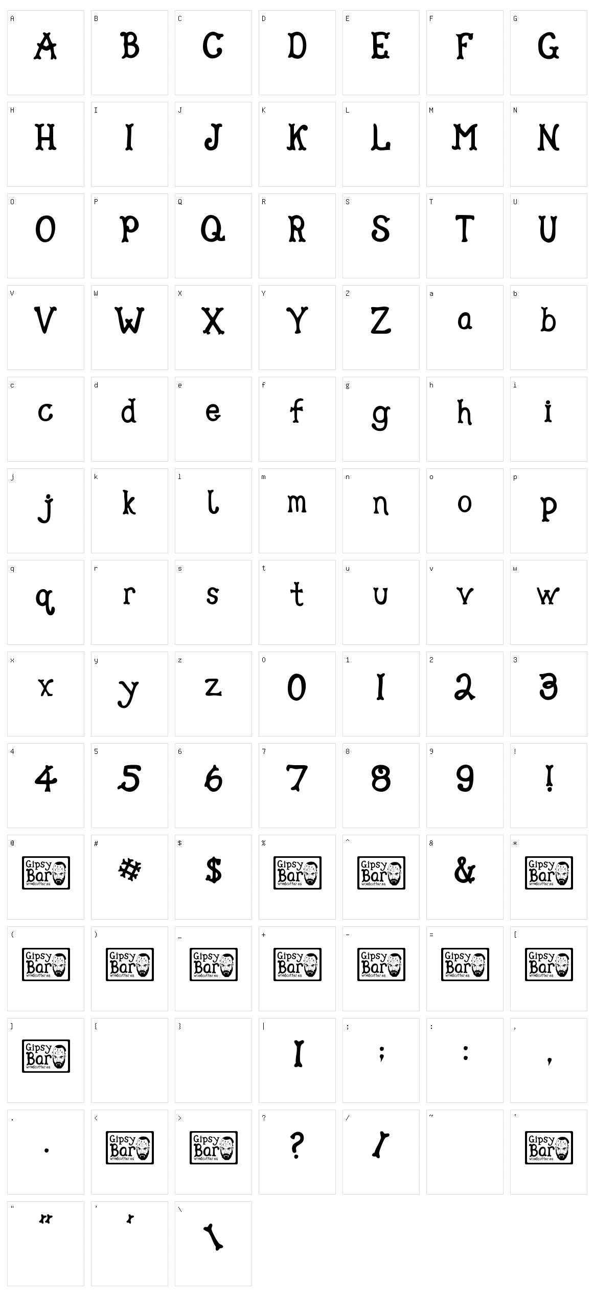 Gipsy Bar Character Set