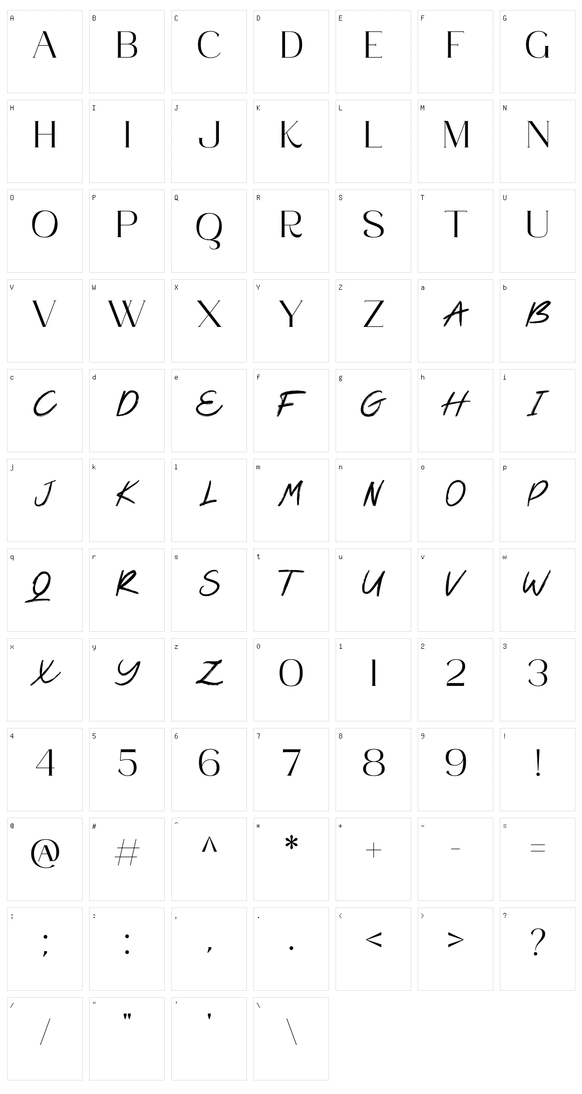 Glemor Typeface Character Set