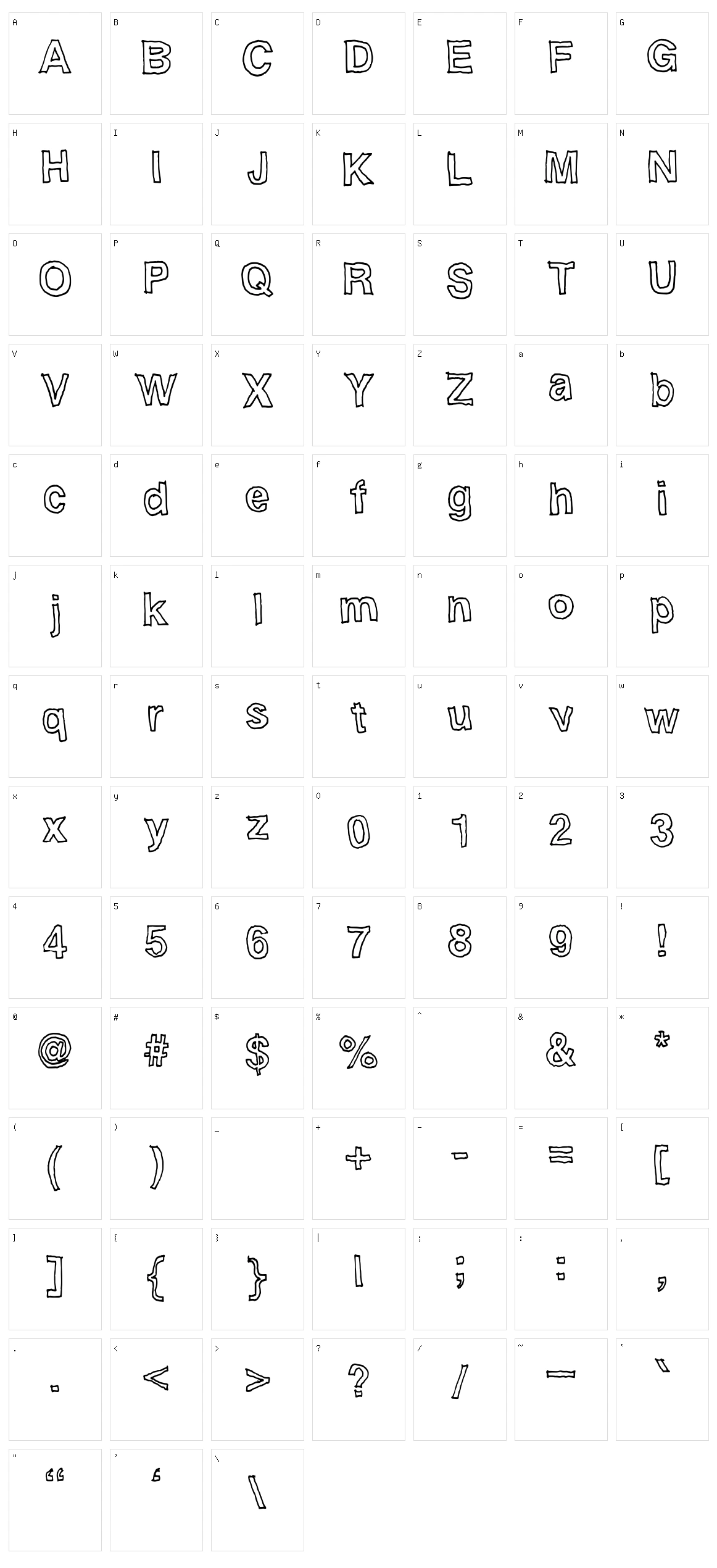 Handvetica Character Set