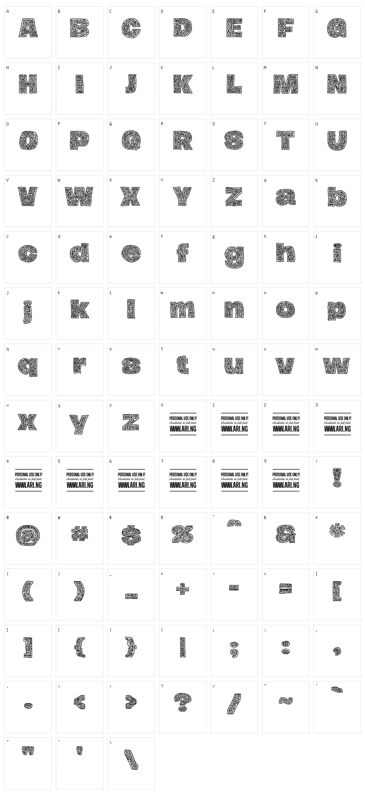 Hierograf Character Set