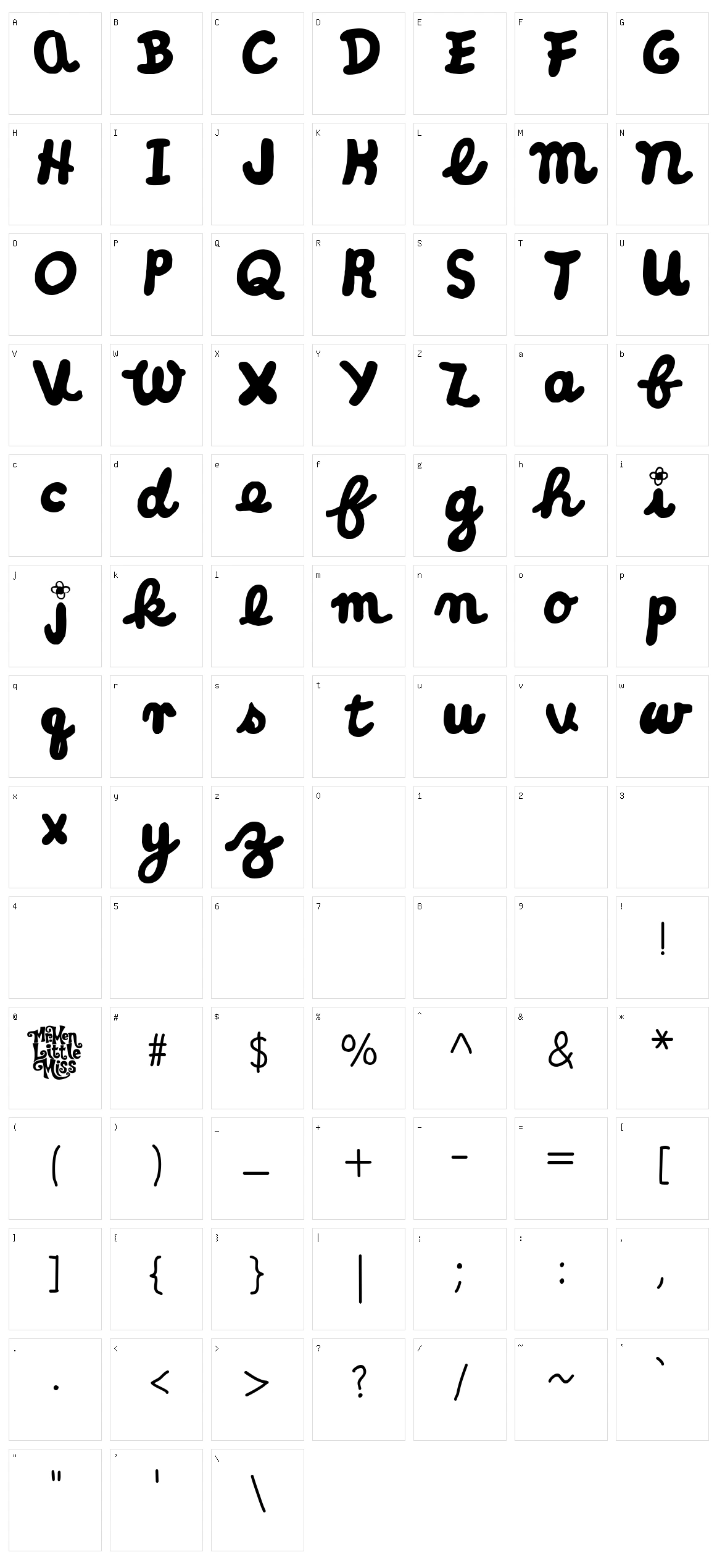 Little Miss Cursive Character Set