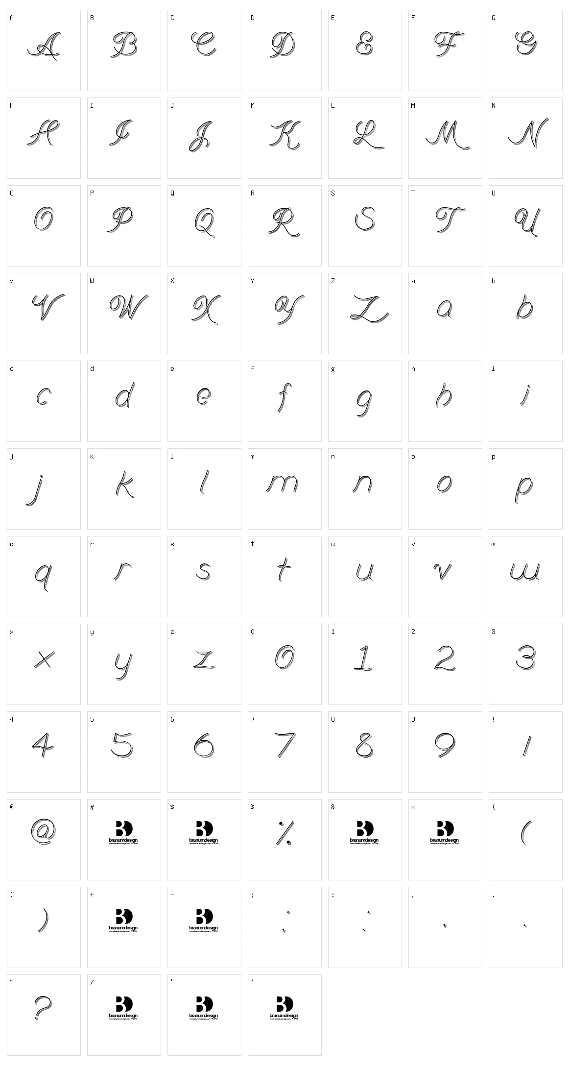 Branum Cursive Character Set